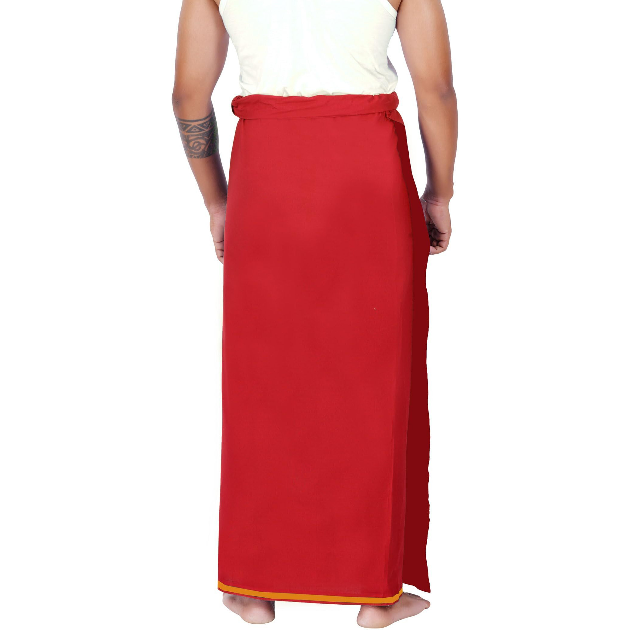 Prakasam Cotton Men's Single (1.30X2.00 Mtrs-4 Yard) Red Colour Solid Hb Border Men Dhoti