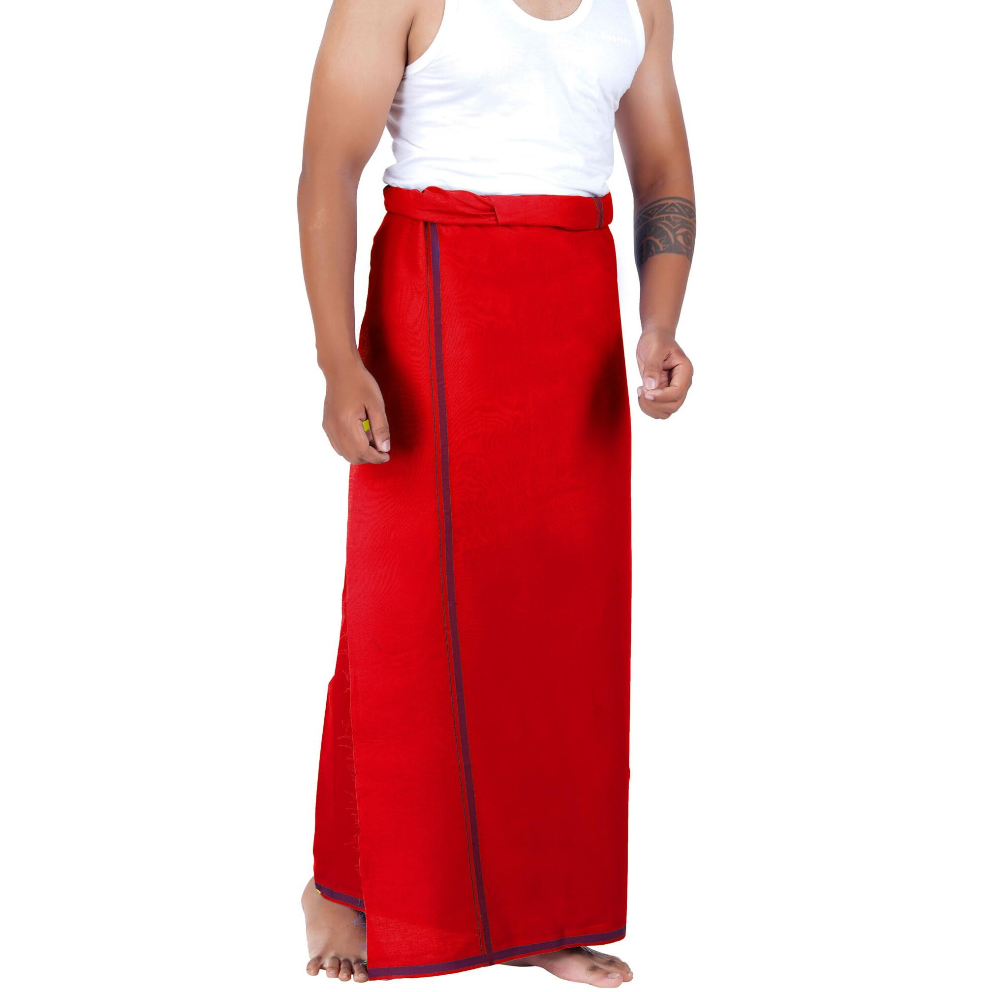Prakasam Cotton Men's Single (1.30X2.00 Mtrs-4 Yard) Red Colour Solid Hb Border Men Dhoti