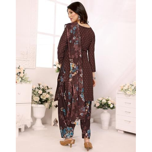 Yashika Women's Crepe Dress Material Set For Women | Unstitched Printed Fabric For Kurta Bottom & Dupatta (Ys-Black Arya-Coffee Flower)