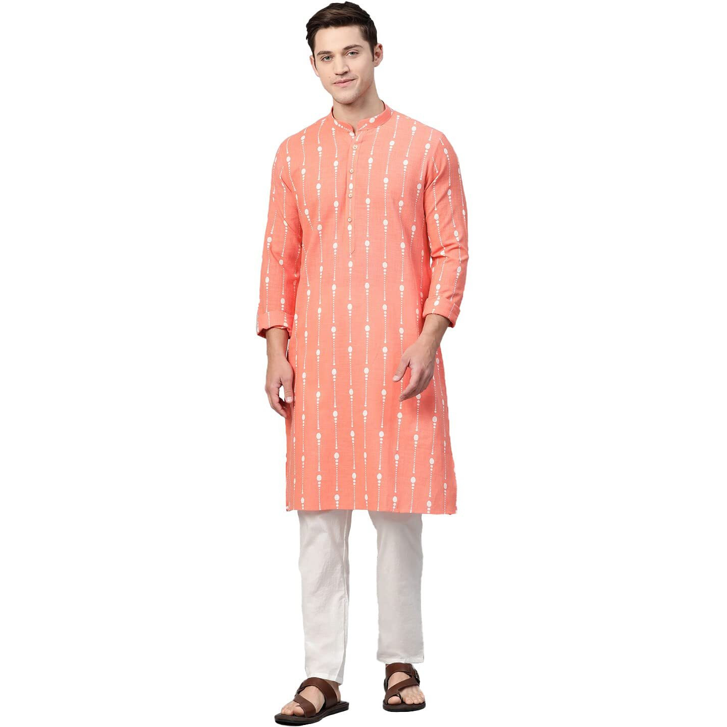 See Designs Mens Kurta | Specially Crafted And Designed For The Eid Festival Men Orange Kurta Set Mandarin Collar Long Sleeves | Sdkt88801L