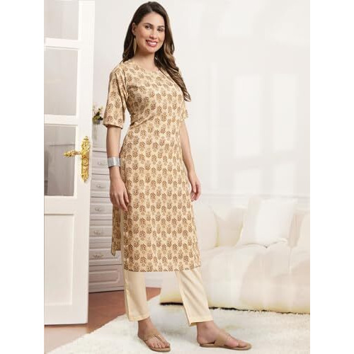 Pinkmint Printed Round Neck Kurta Set For Women Ll Kurti & Pant Set For Women Ll Regular Fit Kurta Set (Pack Of 2)