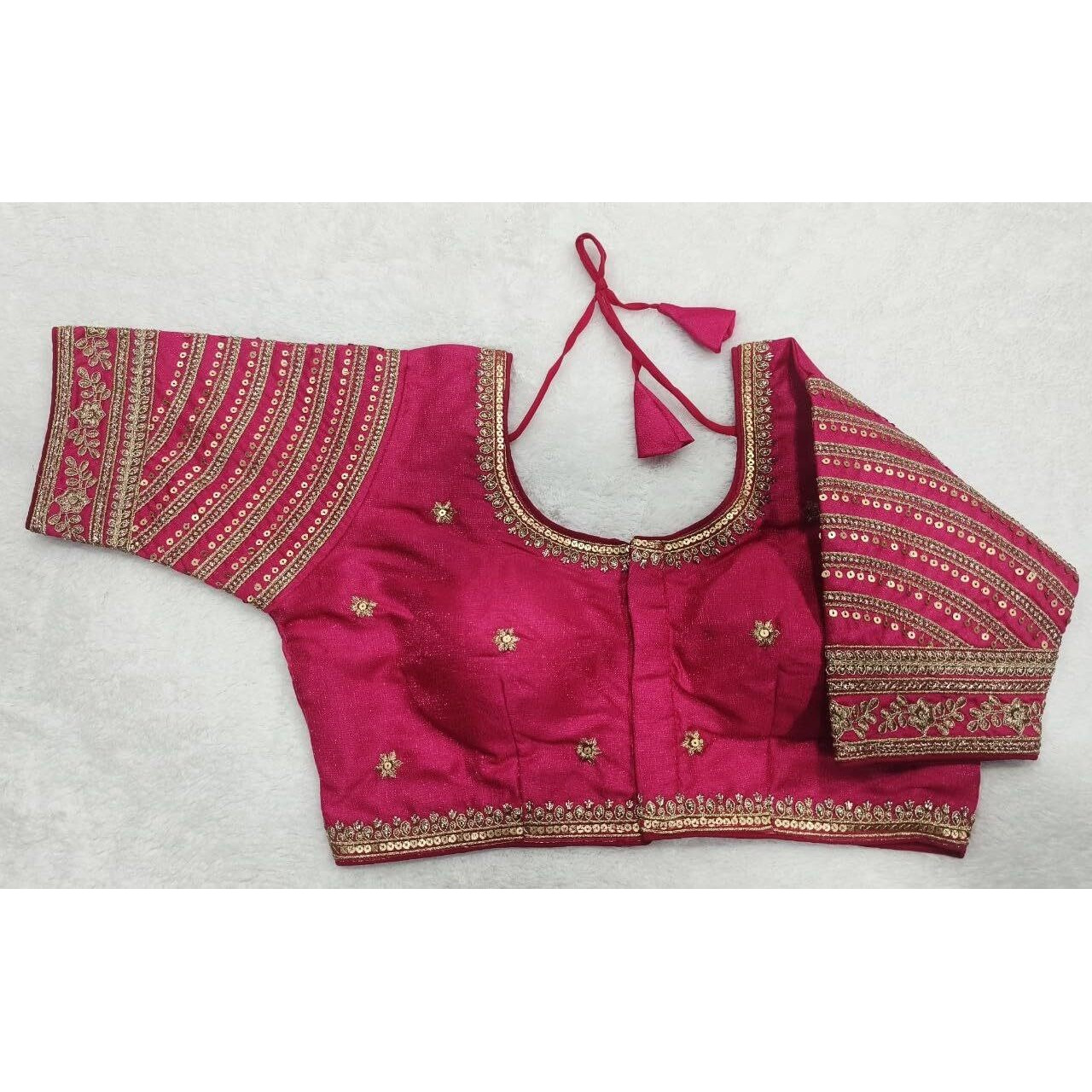 Pujia Mills Women's Blouse Readymade Blouse Embroidery Multi Coding Gold Thread Indian Ethnic Designer Stitched Women's Readymade Saree Blouse For Women For Saree Lehenga Choli (Pink, 38)