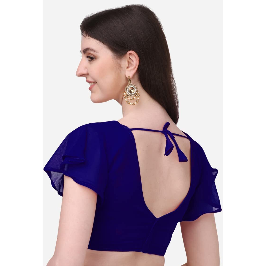 Pujia Mills Women's Georgette Bell Sleeve Readymade Saree Blouse (3003_Navy Blue_38)