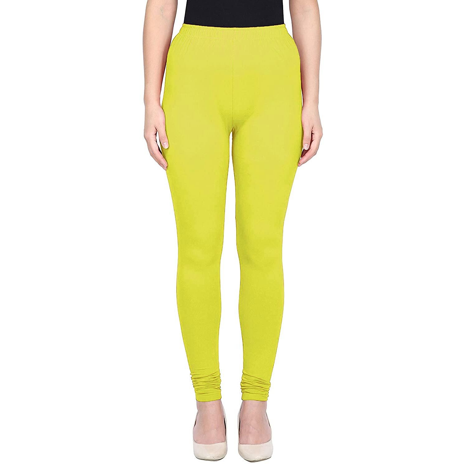 Shasmi Women's Stretch Leggings Com Chudidar Yellow Lime 40_Pear Green_M
