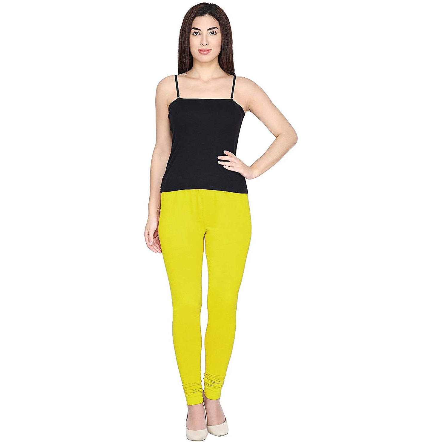 Shasmi Women's Stretch Leggings Com Chudidar Yellow Lime 40_Pear Green_M
