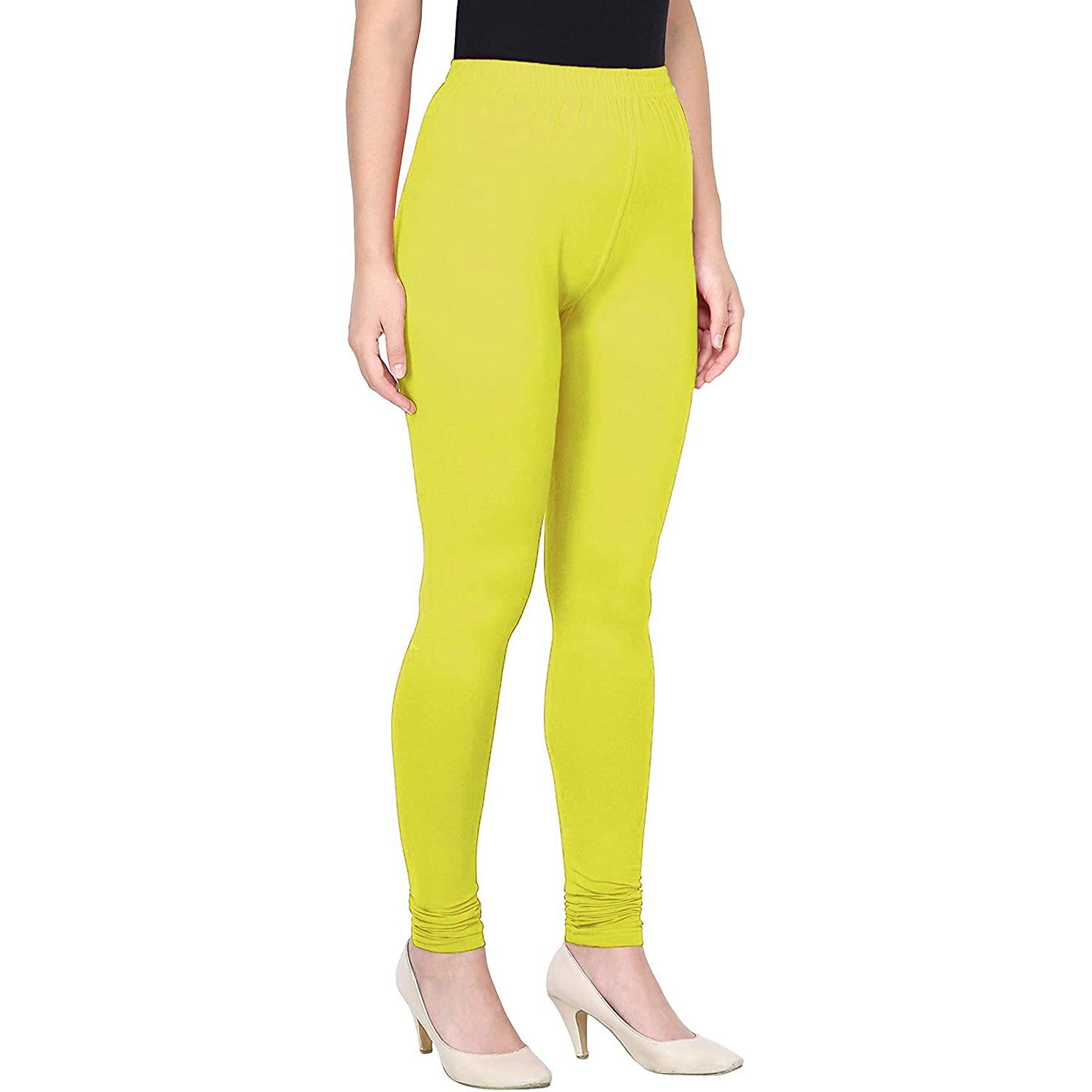 Shasmi Women's Stretch Leggings Com Chudidar Yellow Lime 40_Pear Green_M