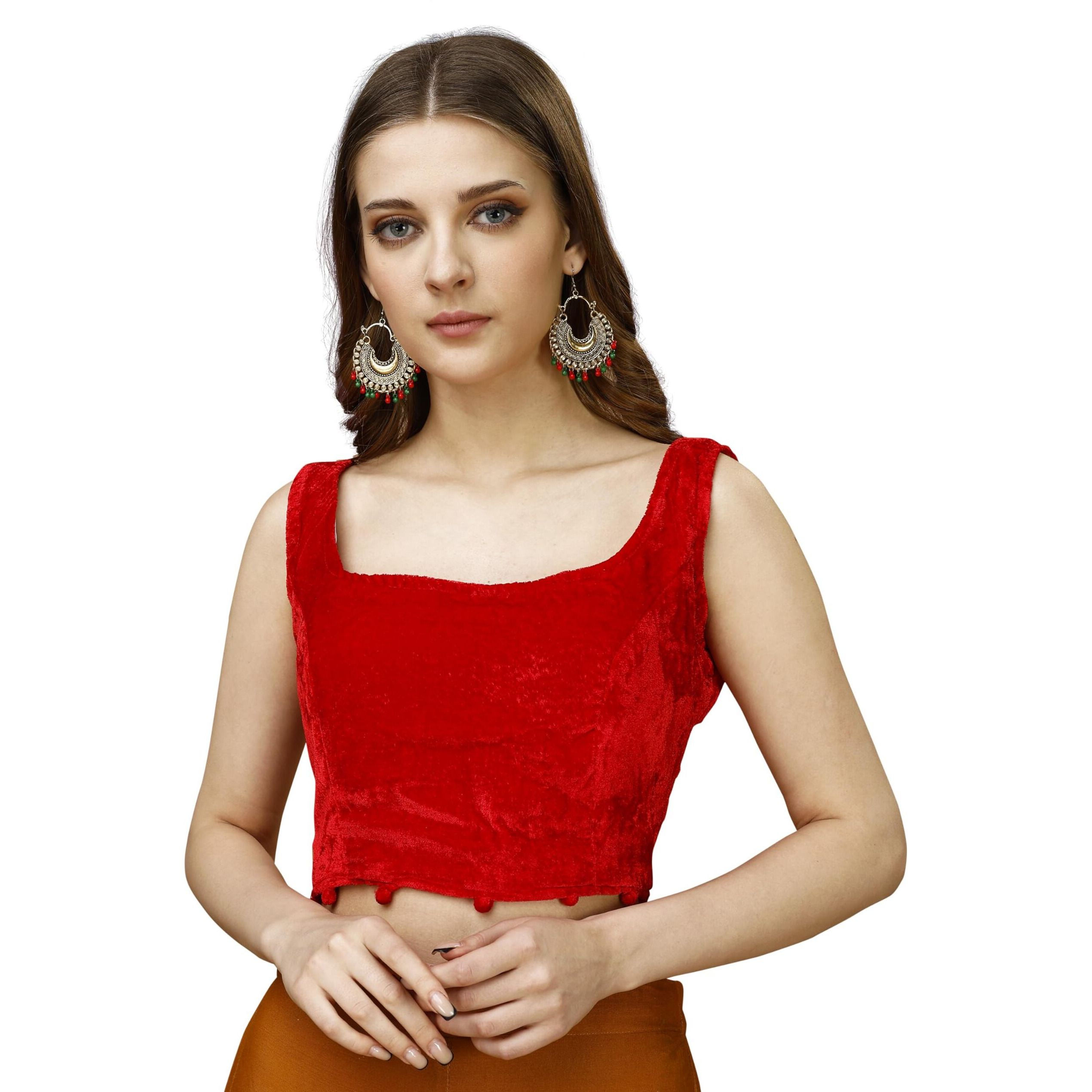 Pujia Mills Women's Solid Half Sleeve Regular Blouse (Velvet 502 Red 38