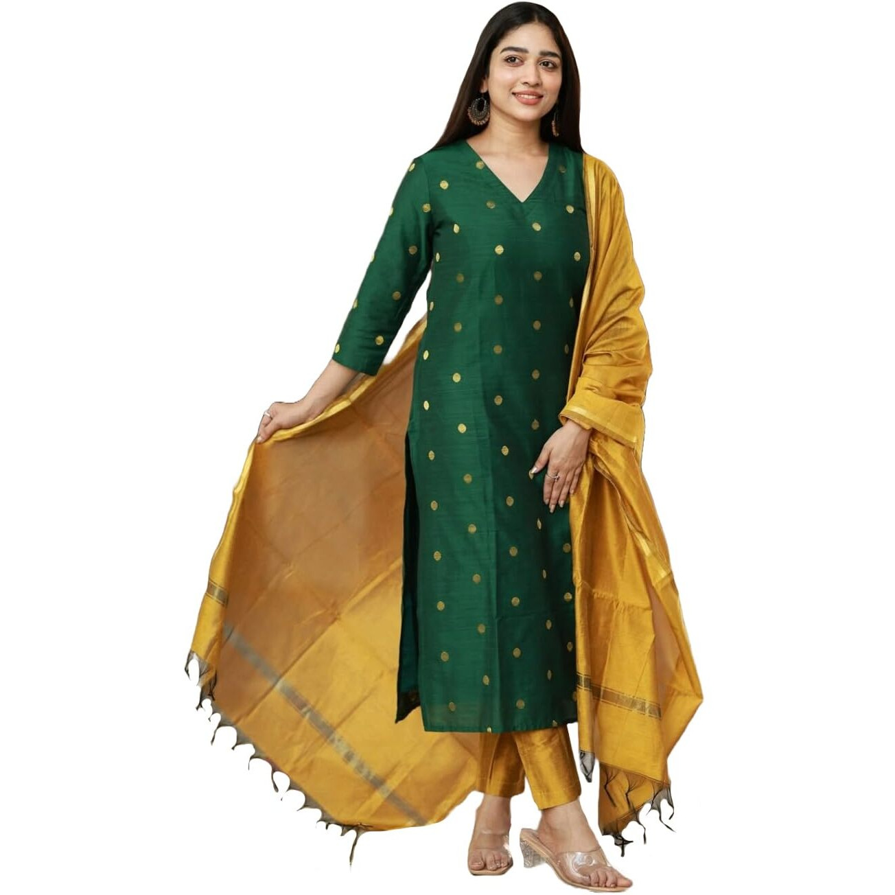 Anni Designer Women's Rayon Viscose Straight Printed Kurta With Pant & Dupatta (Sdf Green-Vks01_S_Green_Small)