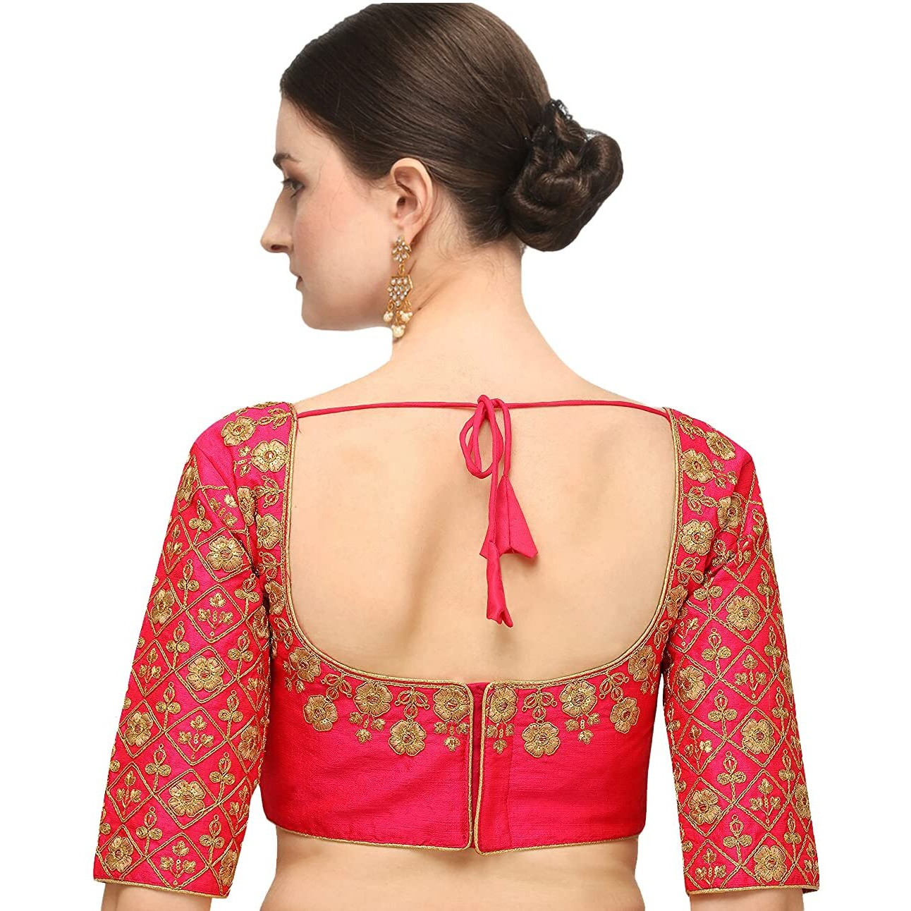 Pujia Mills Embroiderd Work Phantom Silk Readymade Blouse (Gajari, 38)