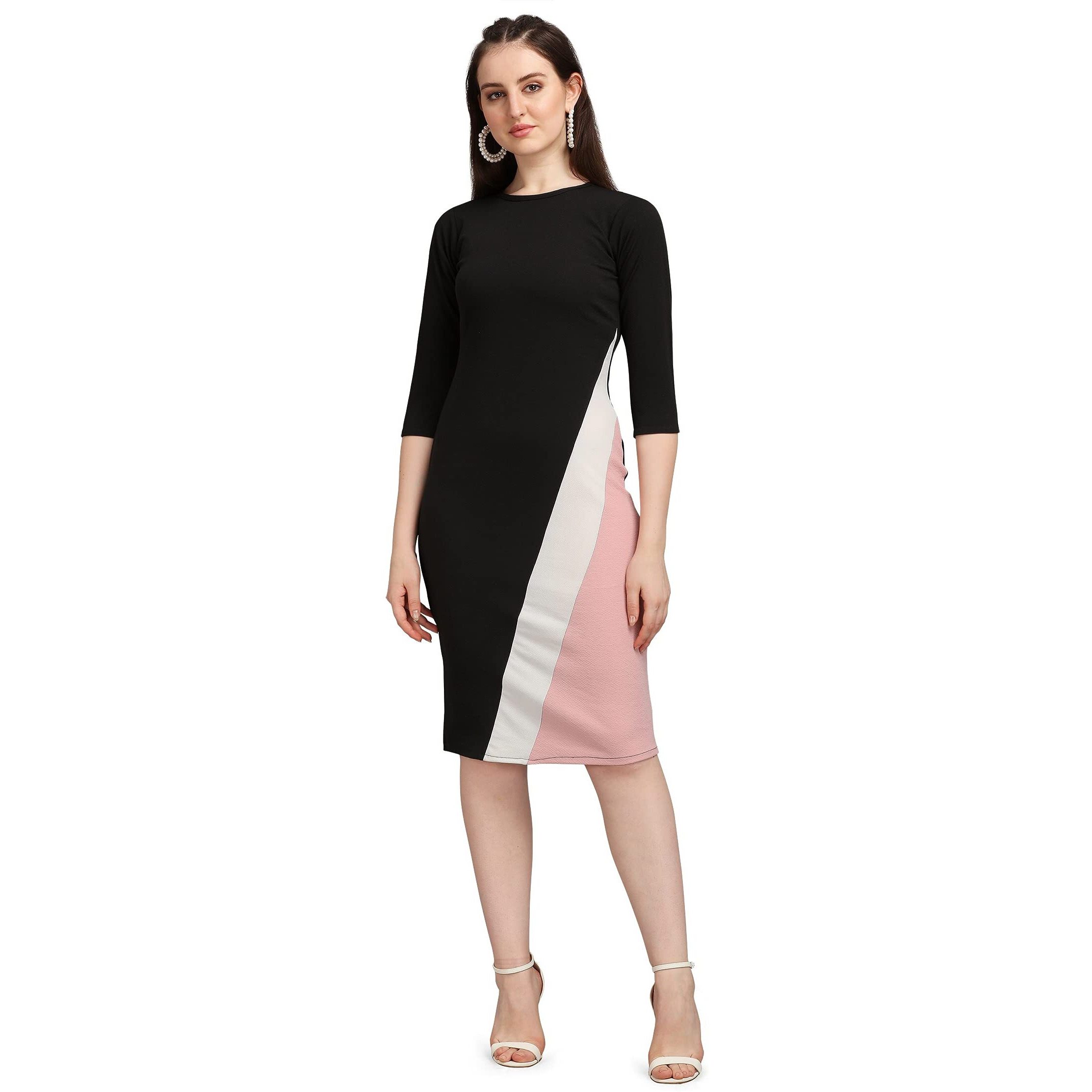 Purvaja Womens Bodycon Knee Length Dress(Lucy-342-348) (In, Alpha, M, Peach)