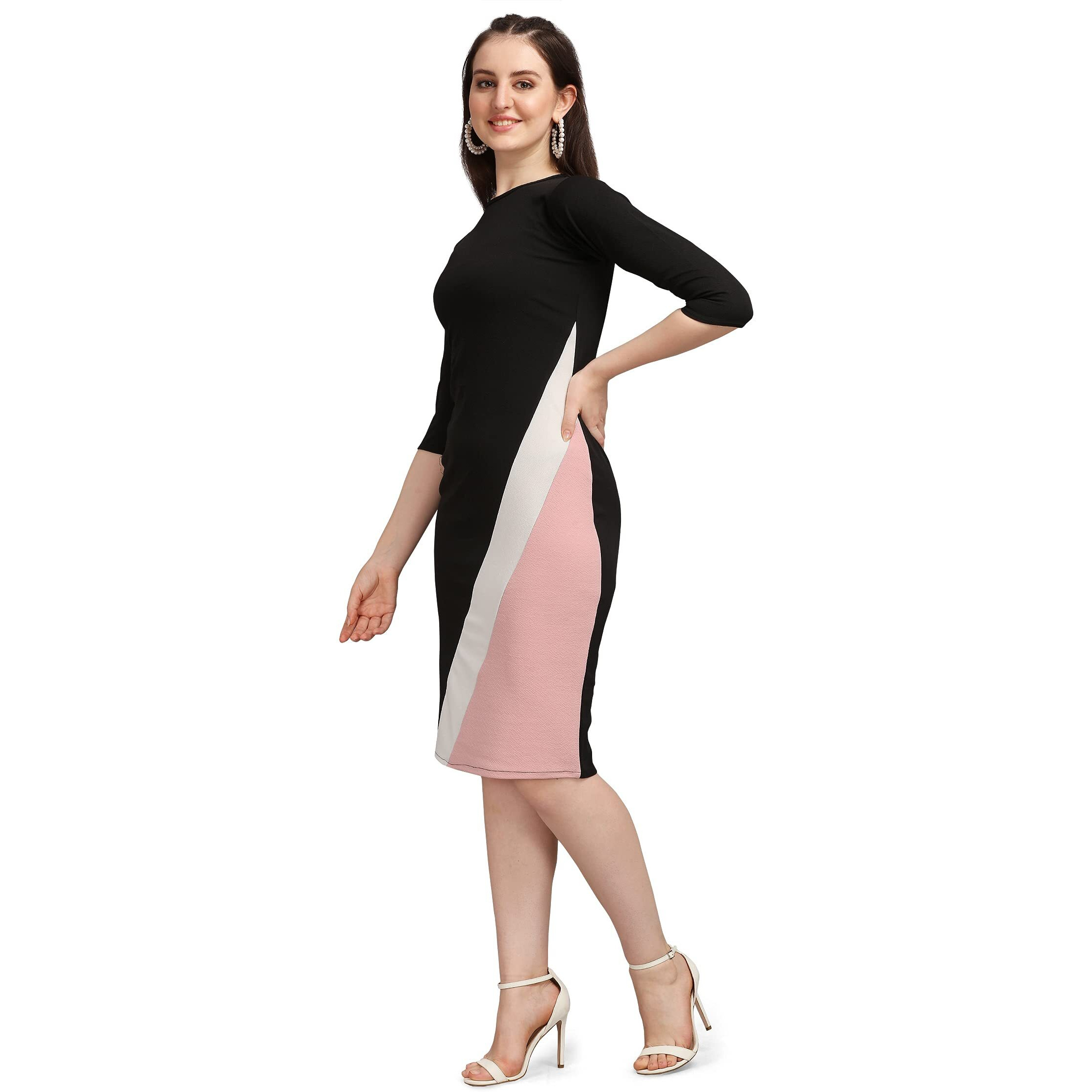 Purvaja Womens Bodycon Knee Length Dress(Lucy-342-348) (In, Alpha, M, Peach)