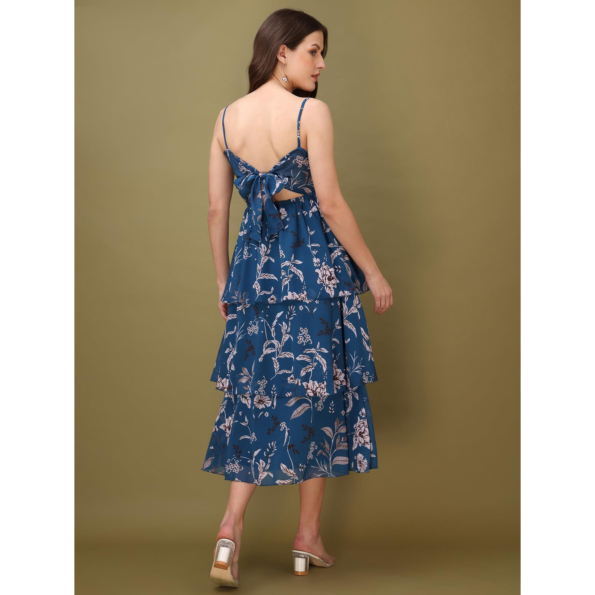 Purvaja Womens Layered Below Knee Length Dress (Floe-022_Teal_Xx-Large)