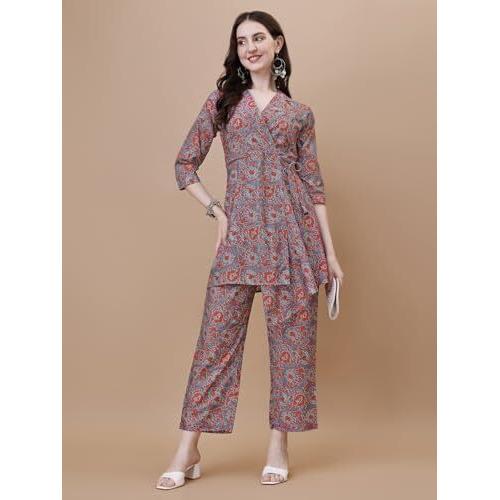 Shiv Textiles Cotton Printed Co Ord Set For Women.(07_Gajari_M)