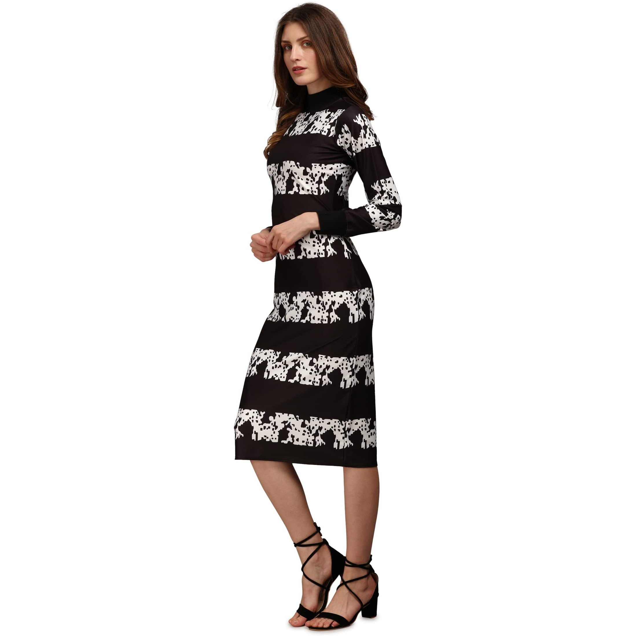 Purvaja Women's Polyester Blend Bodycon Knee-Length Cocktail Dress Siri-032-Whitelace-Large_Black