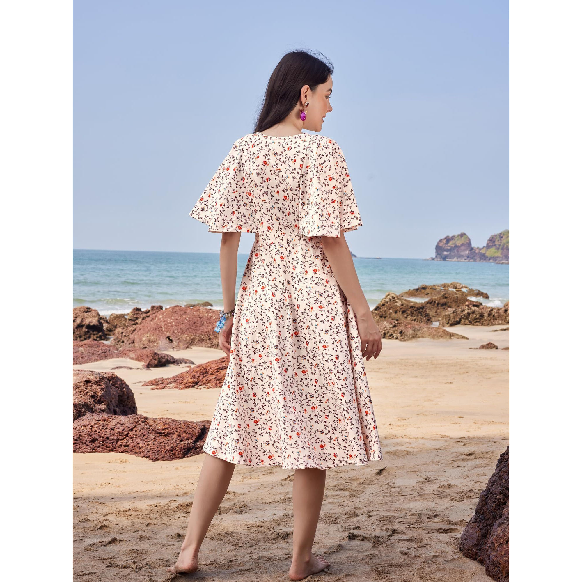 Purvaja Womens Fit & Flare Knee Length Dress (Wini-004-Renny_Beige_Large)