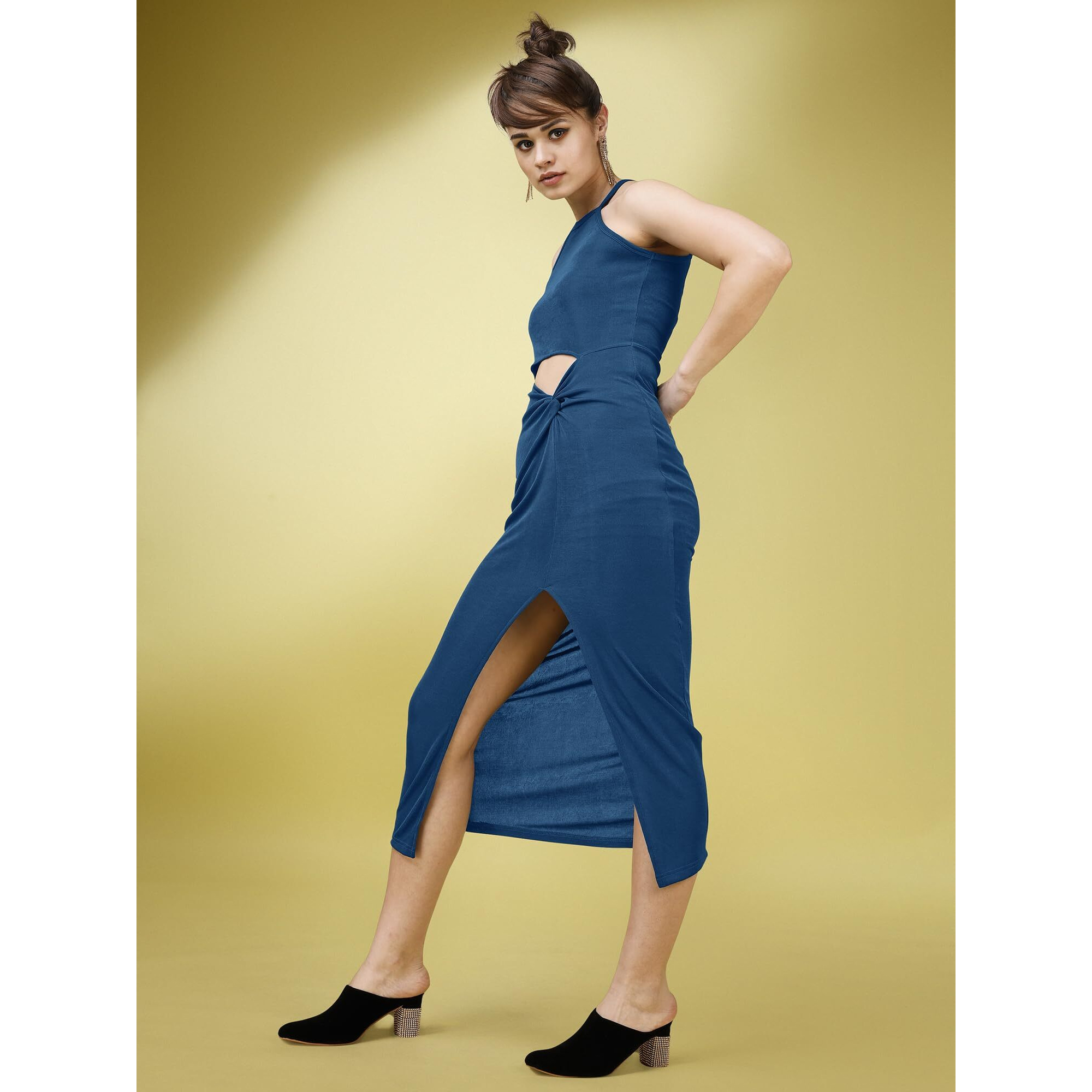 Purvaja Womens Bodycon Below Knee Length Dress (Shine-012-Berry_Blue_Xx-Large)