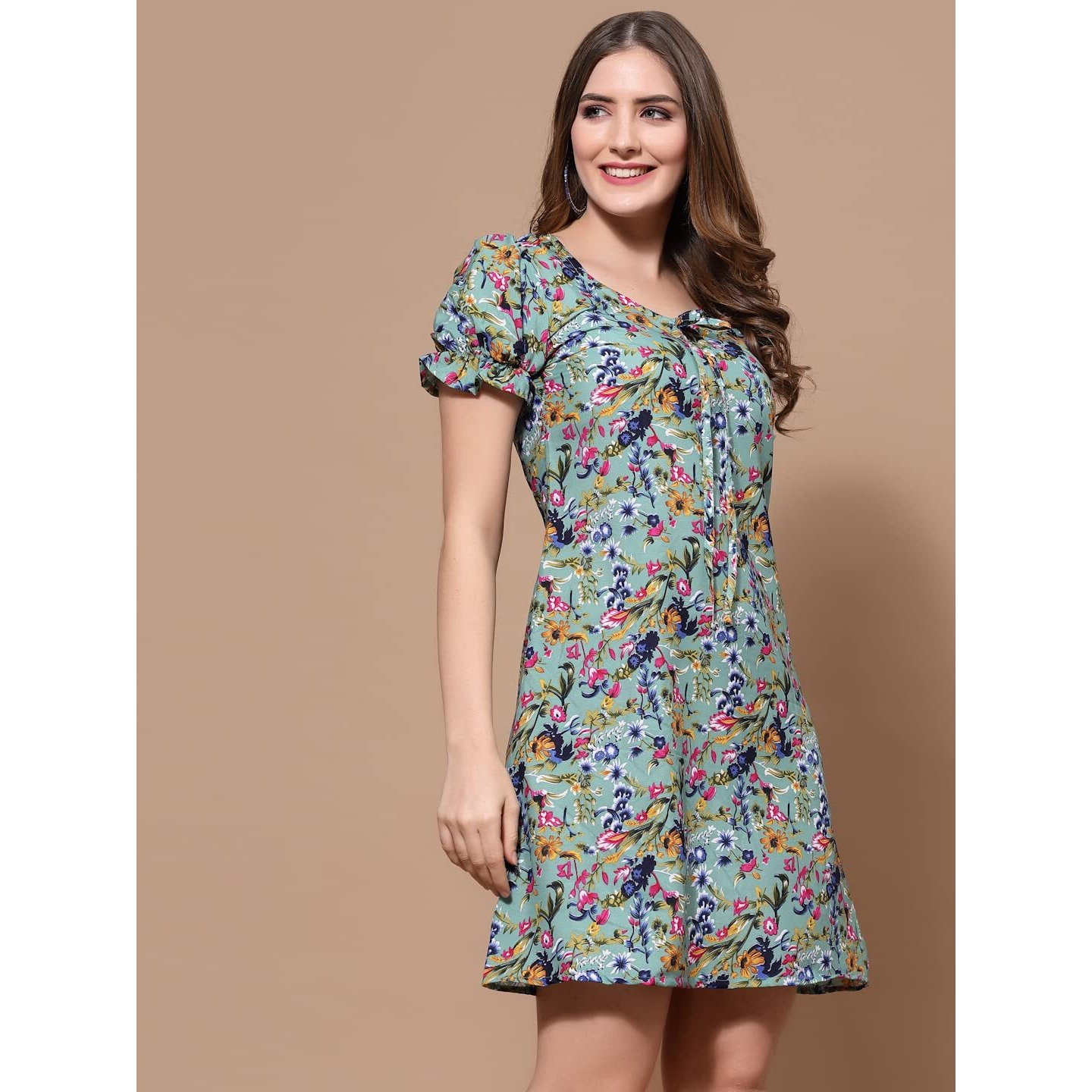 Oomph Dress For Women Stylish| Summer Vacation Style |Floral Print Puff Sleeve Dress | Lightweight Flared Maxi For Casual & Holiday Wear