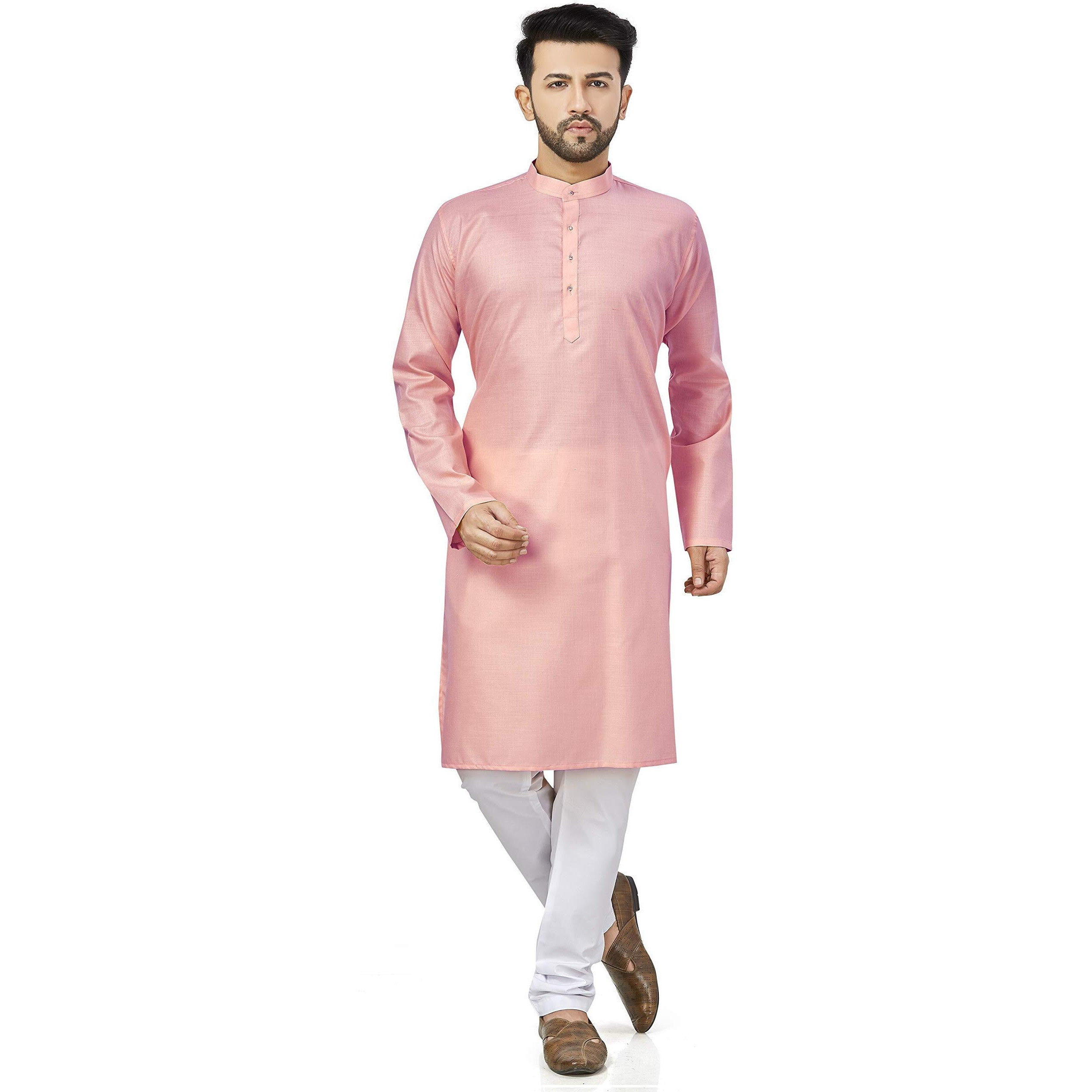 Be Active Men's Cotton Solid Regular Fit Kurta (Rfsk0001 22-1-L_Pink-1_L)