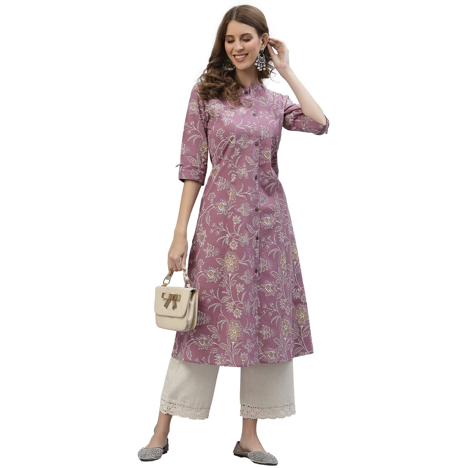 Stylum Women's Floral Print Rayon A-Line Kurta (Fionamauve-50_Mauve, 5Xl)