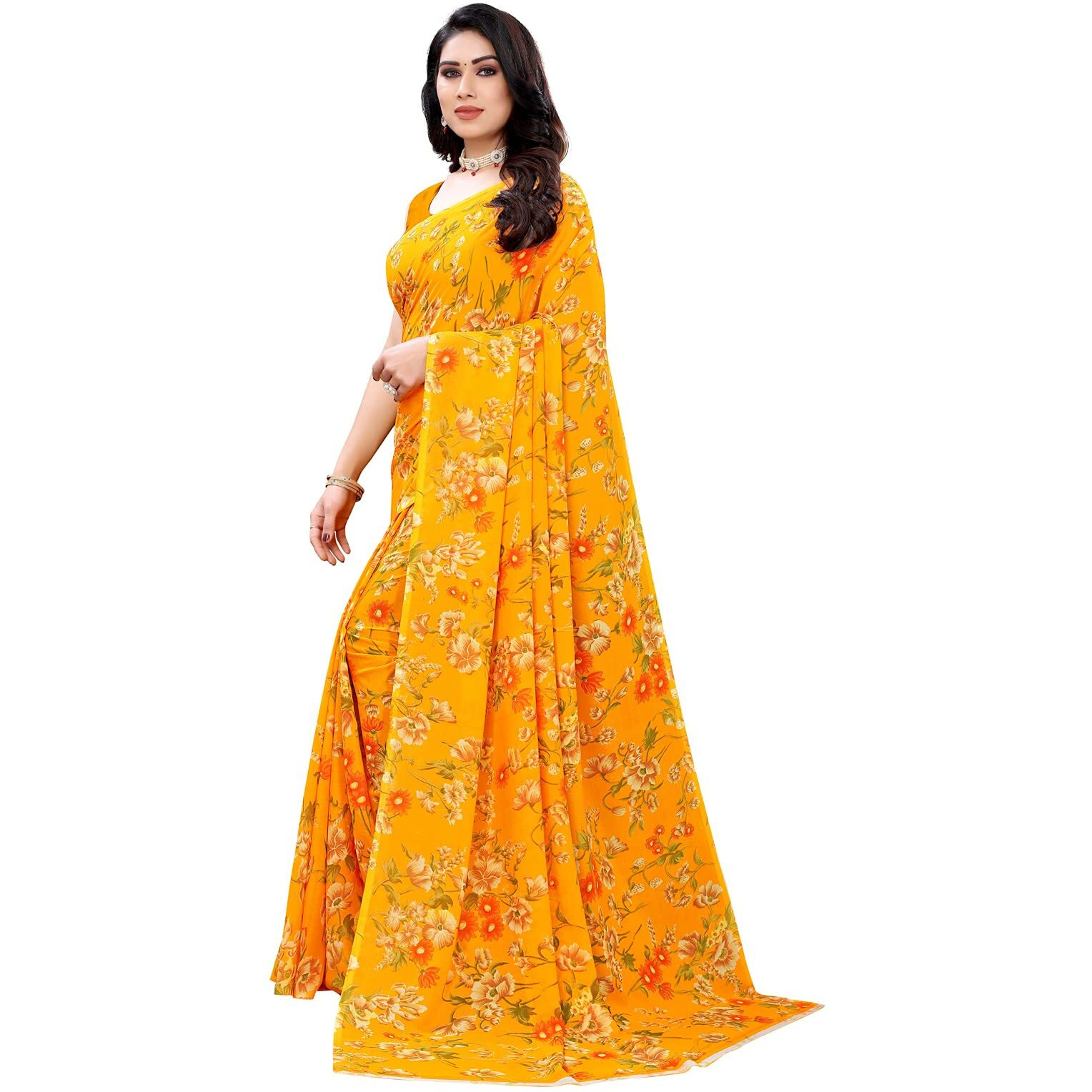 Satrani Women's Polyester Saree (2082St642_Yellow)