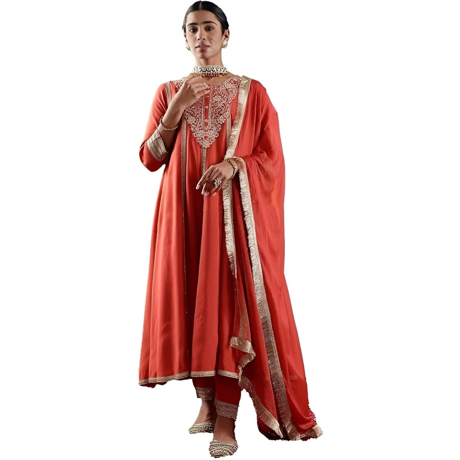 Varanga Women Rust Zari & Sequins Embroidered Anarkali Kurta With Bottom & Dupatta  Elegant Ethnic Wear
