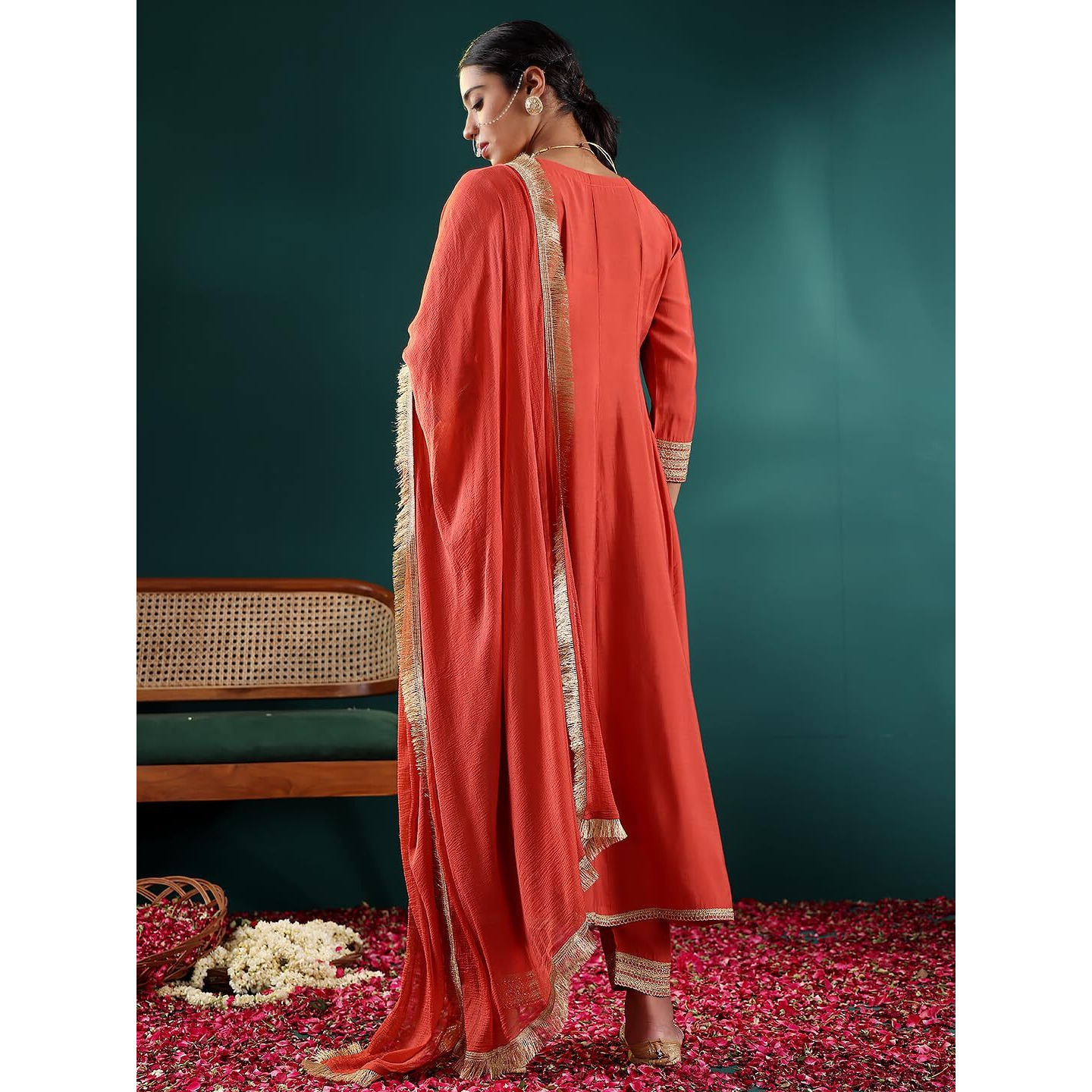 Varanga Women Rust Zari & Sequins Embroidered Anarkali Kurta With Bottom & Dupatta  Elegant Ethnic Wear