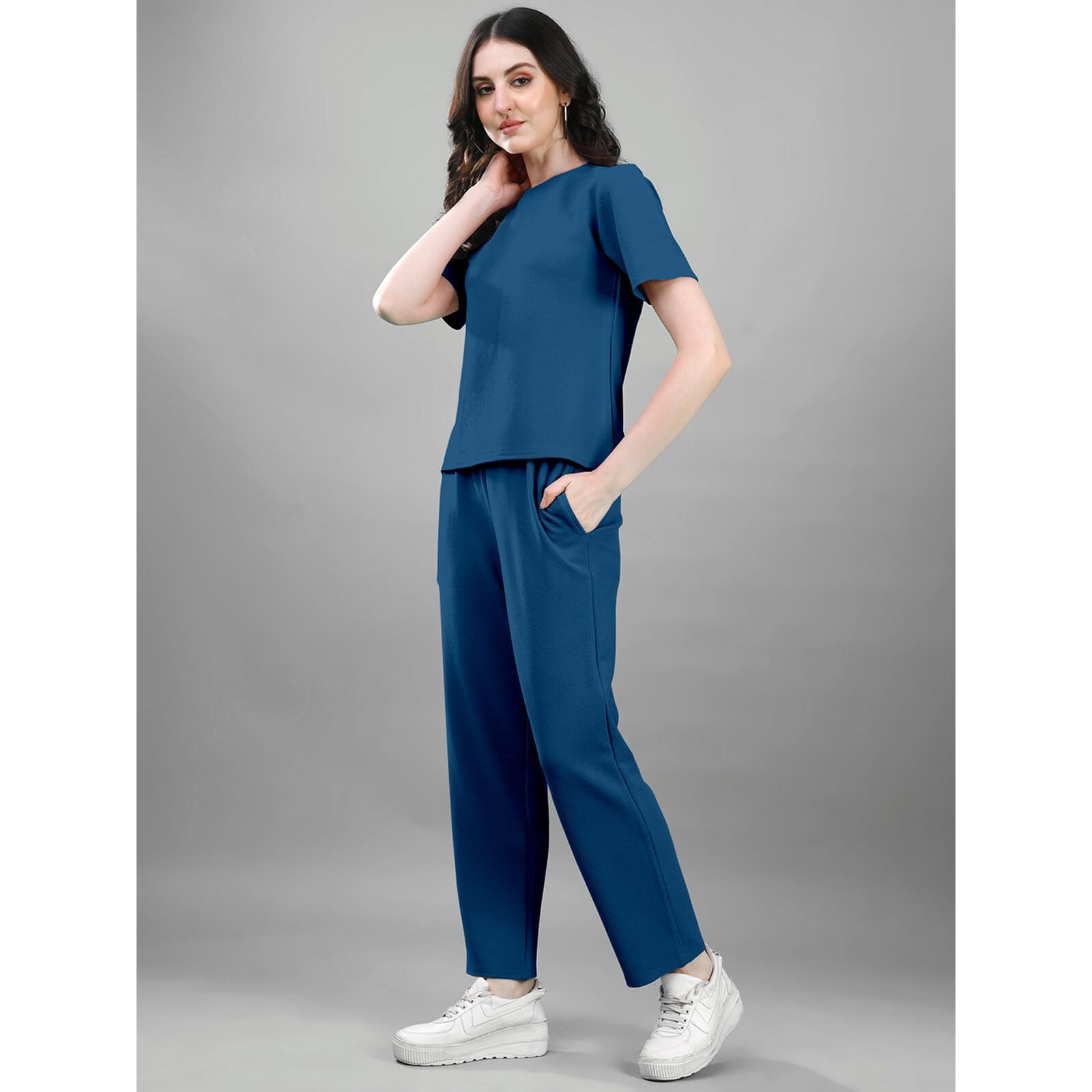 Selvia Co-Ords Set For Women|Lycra Top & Trouser Set|Casual Co-Ords Set For Women|Solid Two Piece Co-Ord Set|Sports Wear Co-Ords Set(707Ctk11668N-S_Teal Blue)