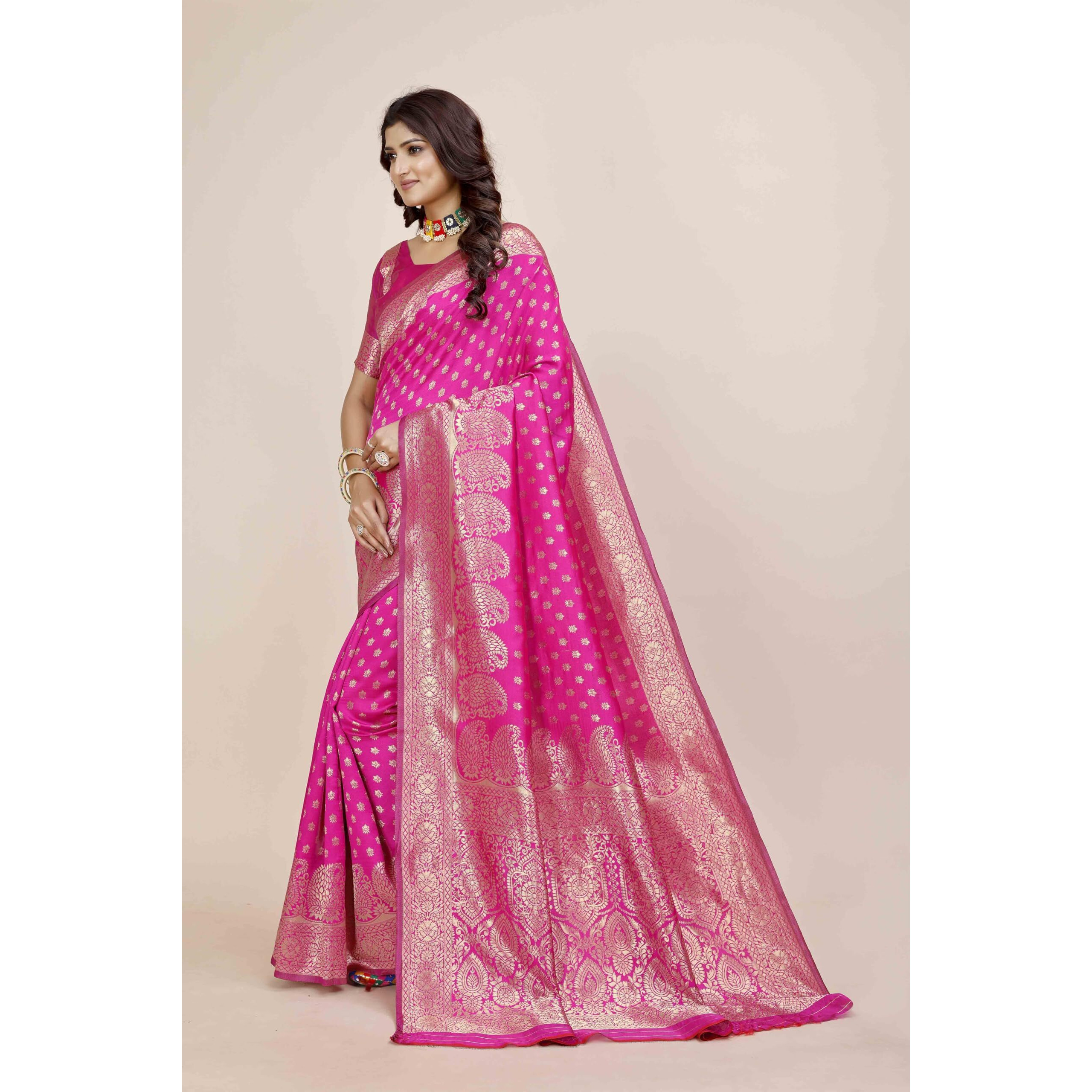 Shasmi Women's Banarasi Saree Pure Kanjivaram Silk Saree Soft New Ladies 2025 Design Wear Pattu Sarees Latest Party Sari Collections With Blouse Piece For Wedding Sadi (Pari-215 Rani)