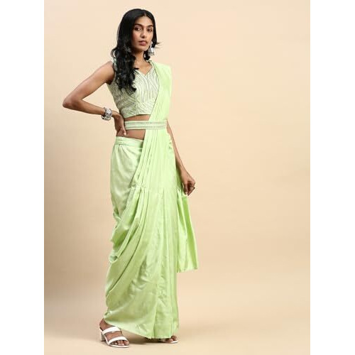 Shiv Textiles Viscose Ready To Wear Saree For Women With Stiched Blouse.(Sr-T-17-Pista)