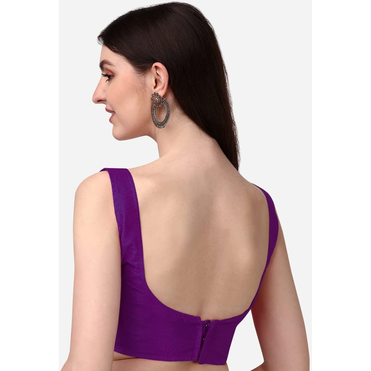 Vihu Fashion Women's Multicolor Deep Neck Phantom Silk Sleeveless Readymade Blouse For Saree And Lehenga Choli (34, 2 Shade Purple)