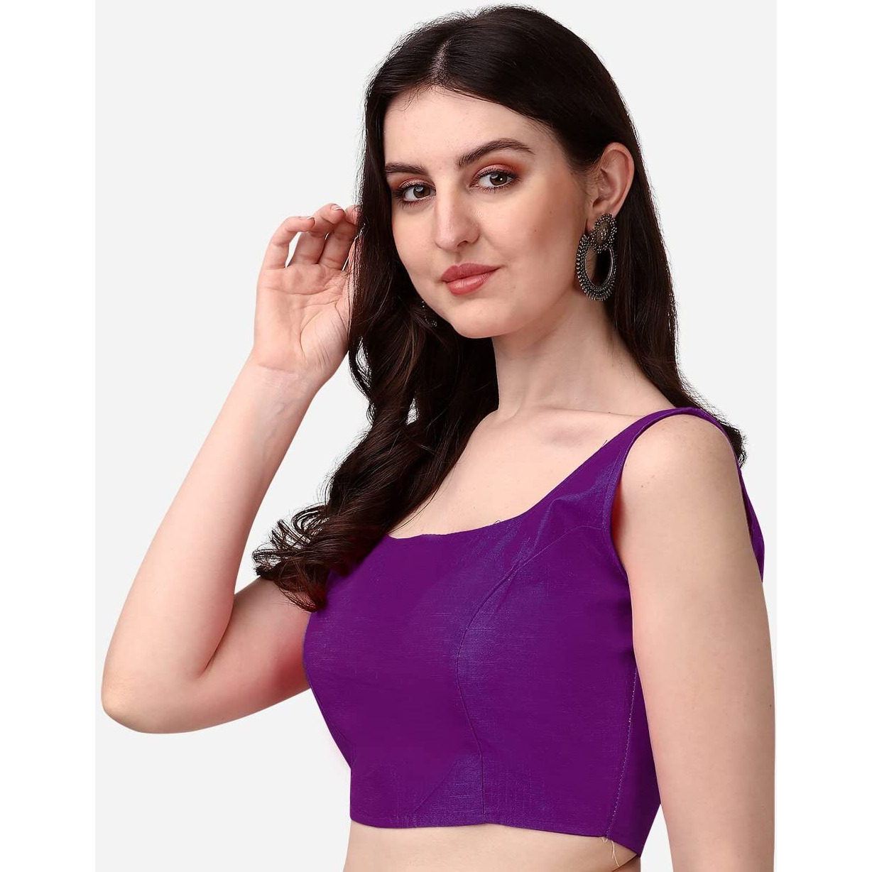 Vihu Fashion Women's Multicolor Deep Neck Phantom Silk Sleeveless Readymade Blouse For Saree And Lehenga Choli (34, 2 Shade Purple)