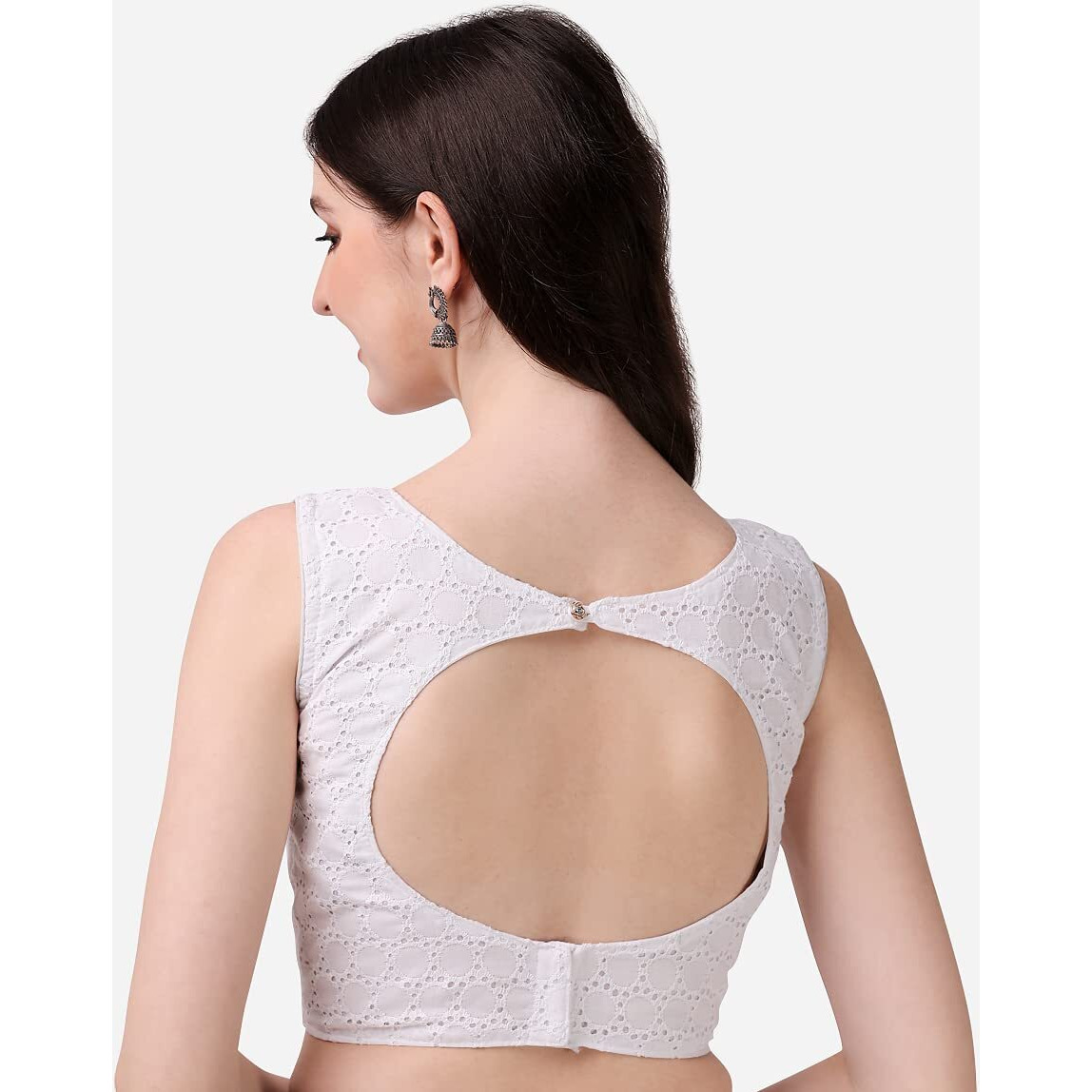 Vihu Fashion Women's Women's Cotton Chikankari Embroidery Work Readymade Saree Sleeveless Blouse