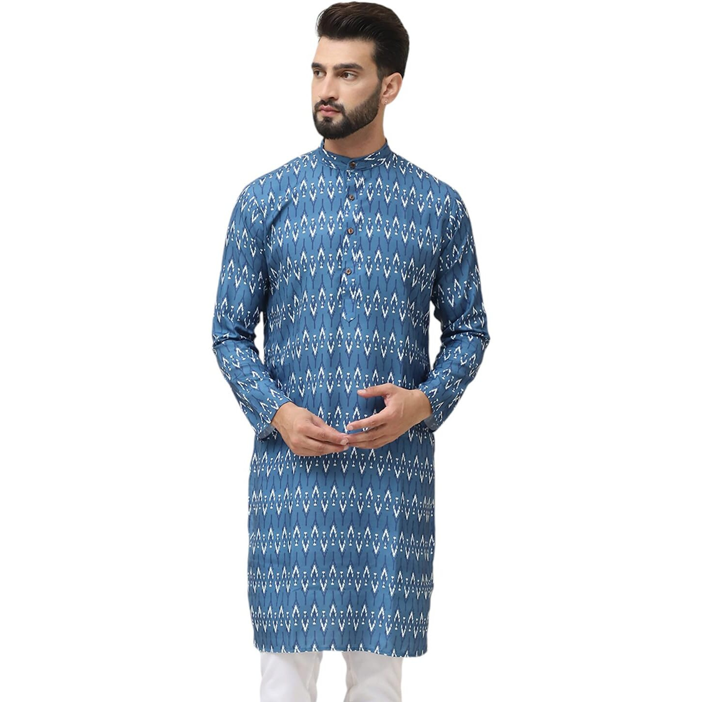 Sojanya (Since 1958 Men's Pure Cotton Navy Blue & Cream Printed Only Long Kurta