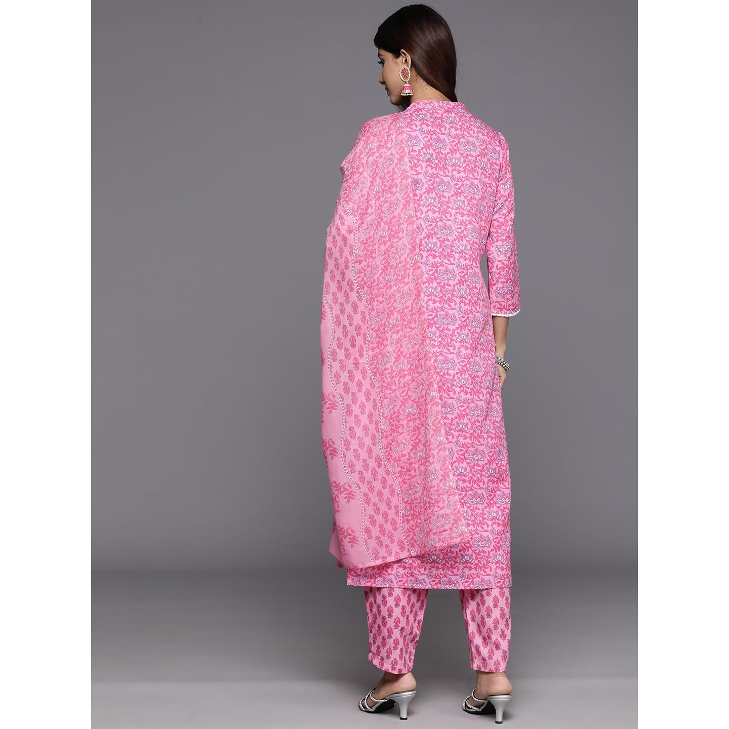 Varanga Women Pink Floral Printed Kurta Paired With Bottom & Dupatta