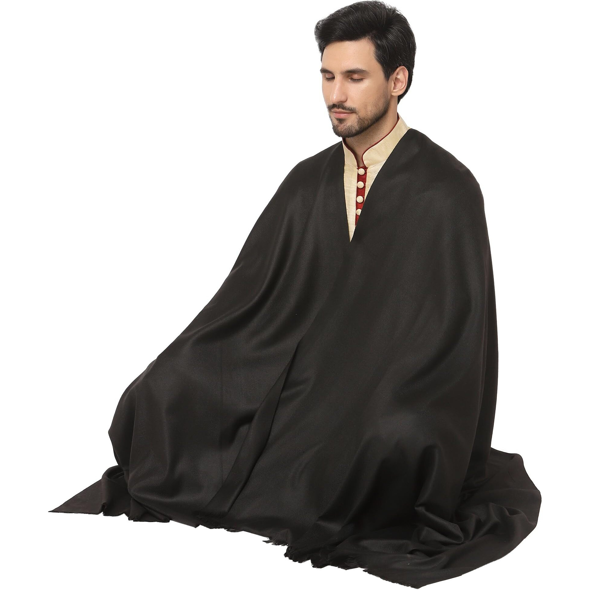 Weavers Villa Black Cashmere Lohi, Shawls For Men (Black), 125Cm X 250Cm