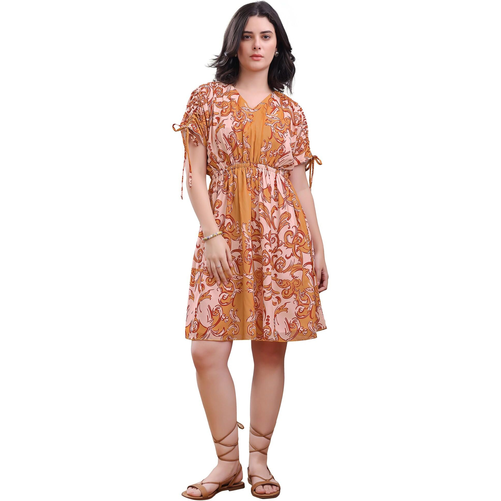 Purvaja Womens Fit & Flared Mini Yellow Dress (Floe-167-Xxl)