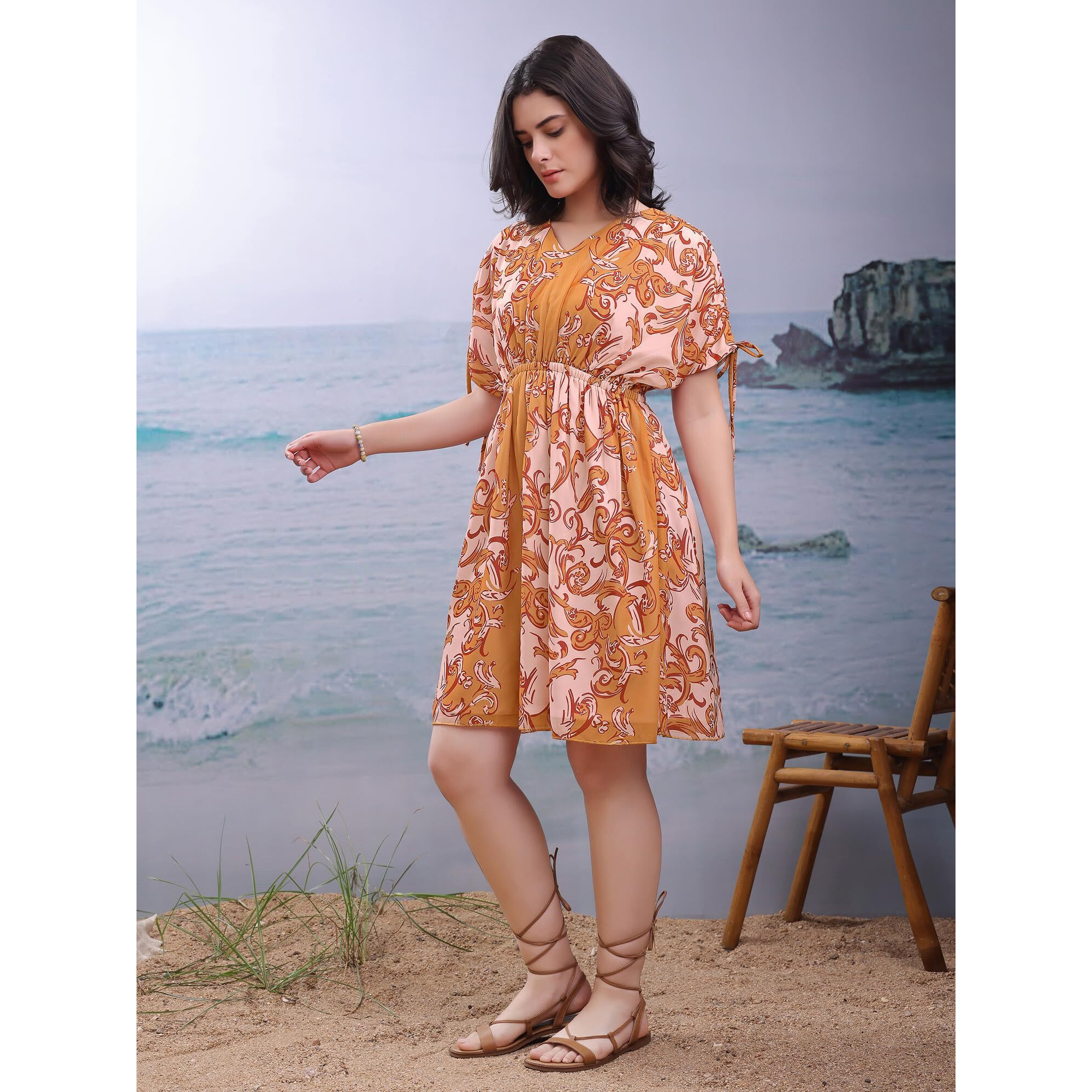Purvaja Womens Fit & Flared Mini Yellow Dress (Floe-167-Xxl)