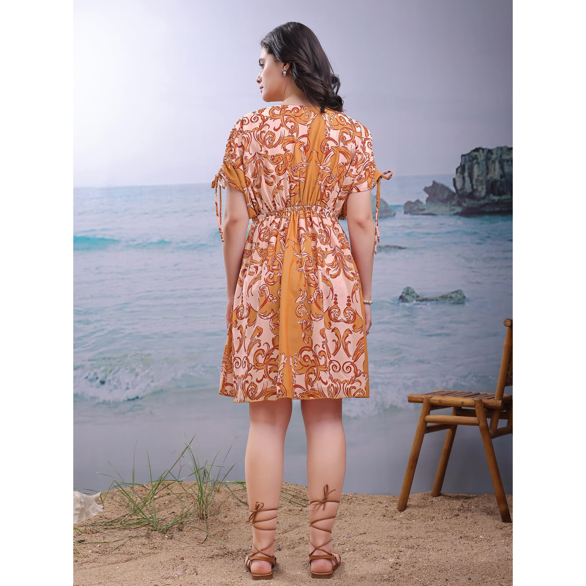 Purvaja Womens Fit & Flared Mini Yellow Dress (Floe-167-Xxl)