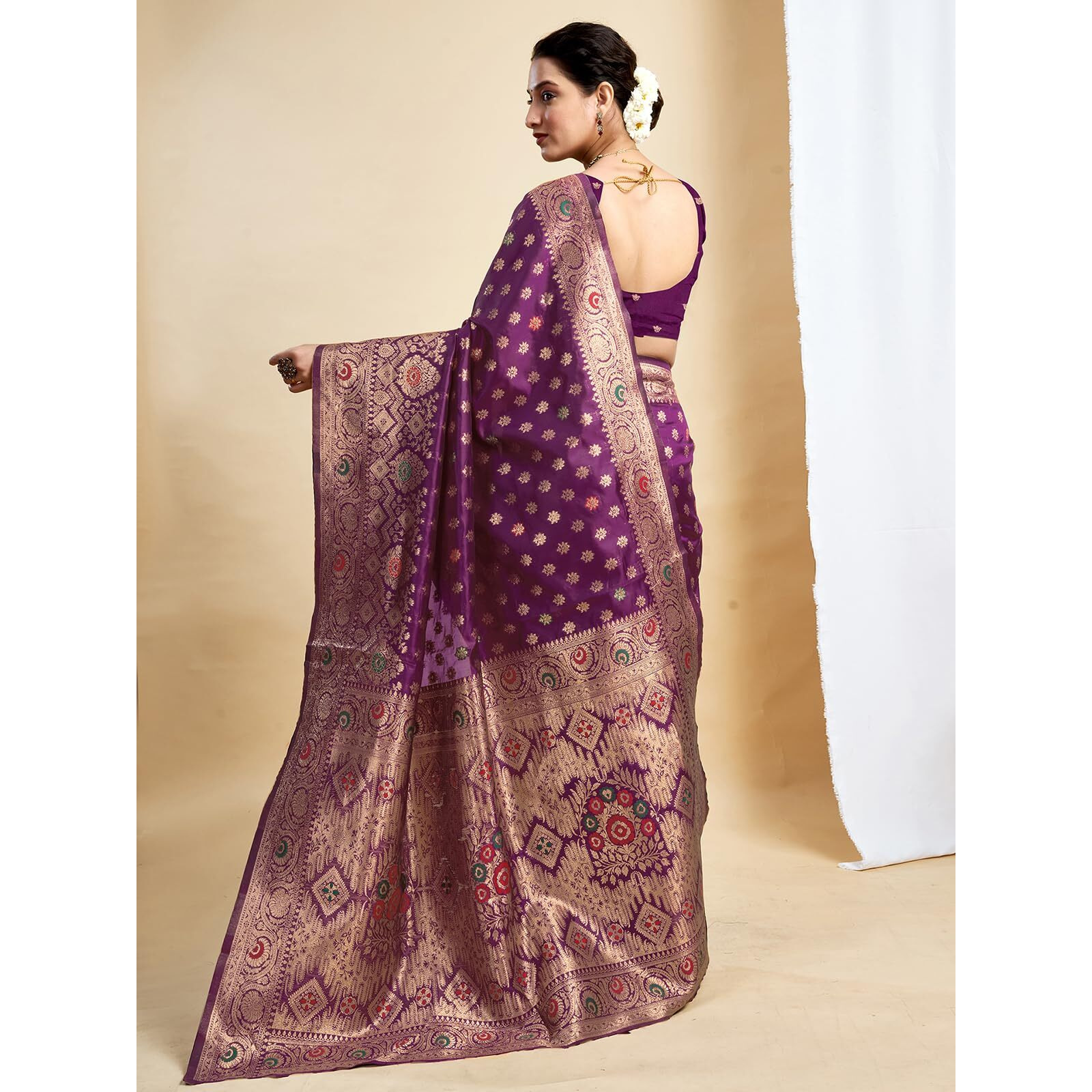 Satrani Women's Banarasi Silk Weaving Saree With Unstitched Blouse Piece (4208S851N_Wine)