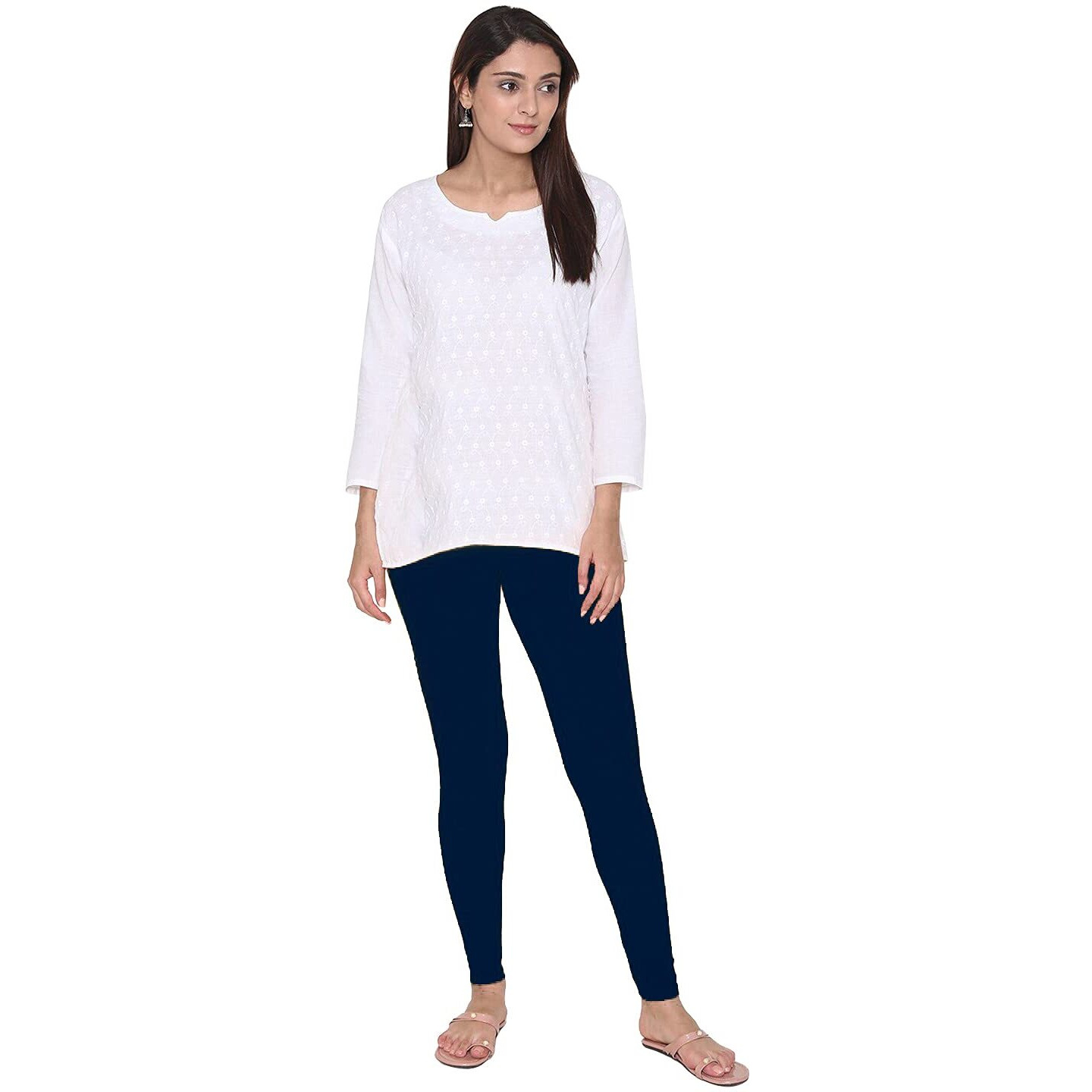 Shasmi Women's Leggings Cotton Lycra 4 Way Stretchable Skin Fit Dark Navy Blue Colored Ankle Length Leggings For Women (Leggings Ankle 79 Navy Blue Regular)