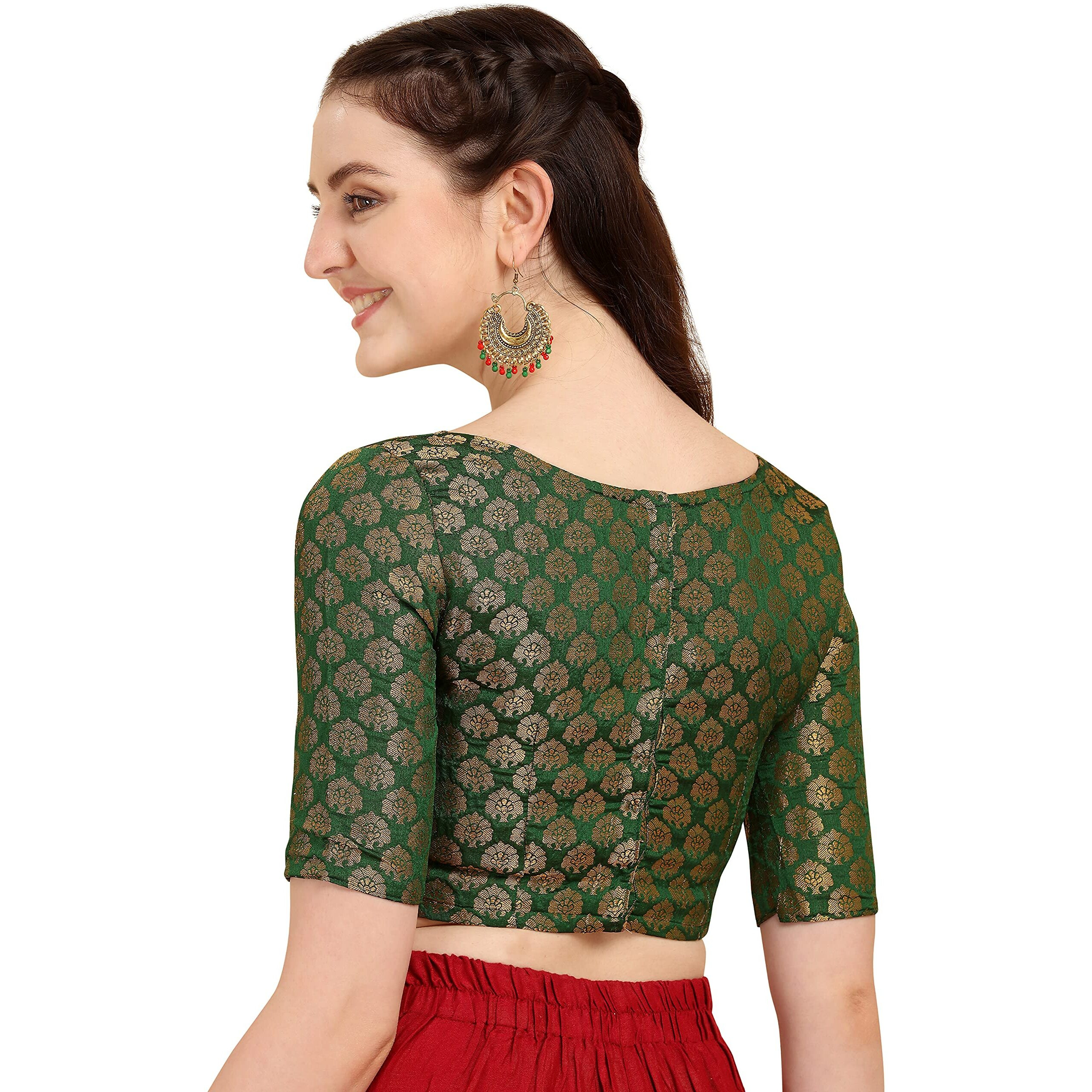Oomph Jacquard Green Readymade Blouse For Women - Rbbl60S