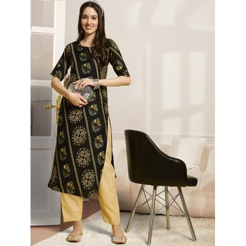 Pinkmint Printed Round Neck Kurta Set For Women Ll Kurti & Pant Set For Women Ll Regular Fit Kurta Set (Pack Of 2)