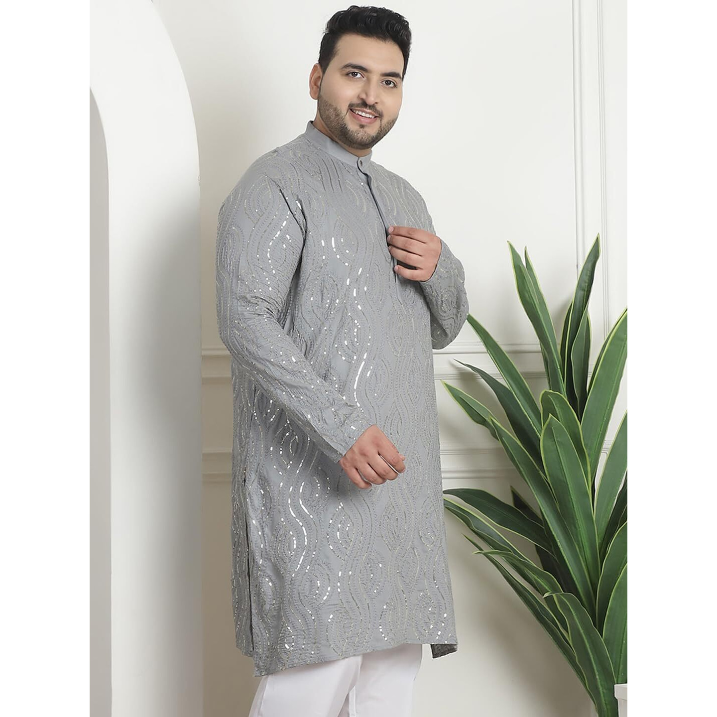 Sojanya Plus (Since 1958) Men's Cotton Designer Grey Long Kurta