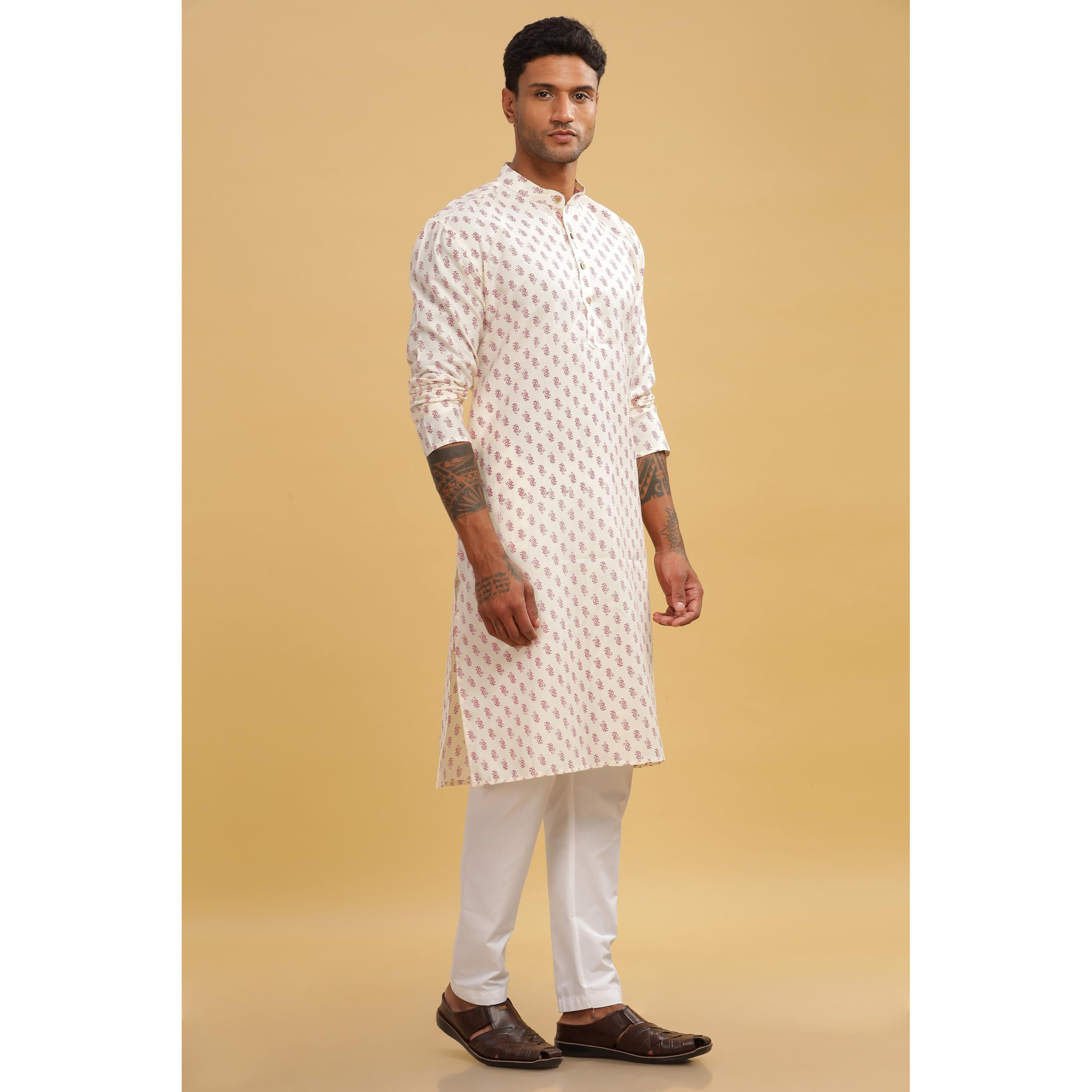 Be Active Men's Cotton Regular Kurta (C-399-3_White