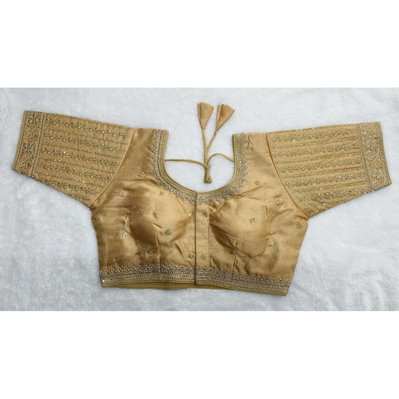 Pujia Mills Women's Readymade Blouse Embroidery Multi Coding Gold Thread Indian Ethnic Designer Stitched Women's Readymade Saree Half Sleeve Gold Color Blouse For Women For Saree Lehenga Choli