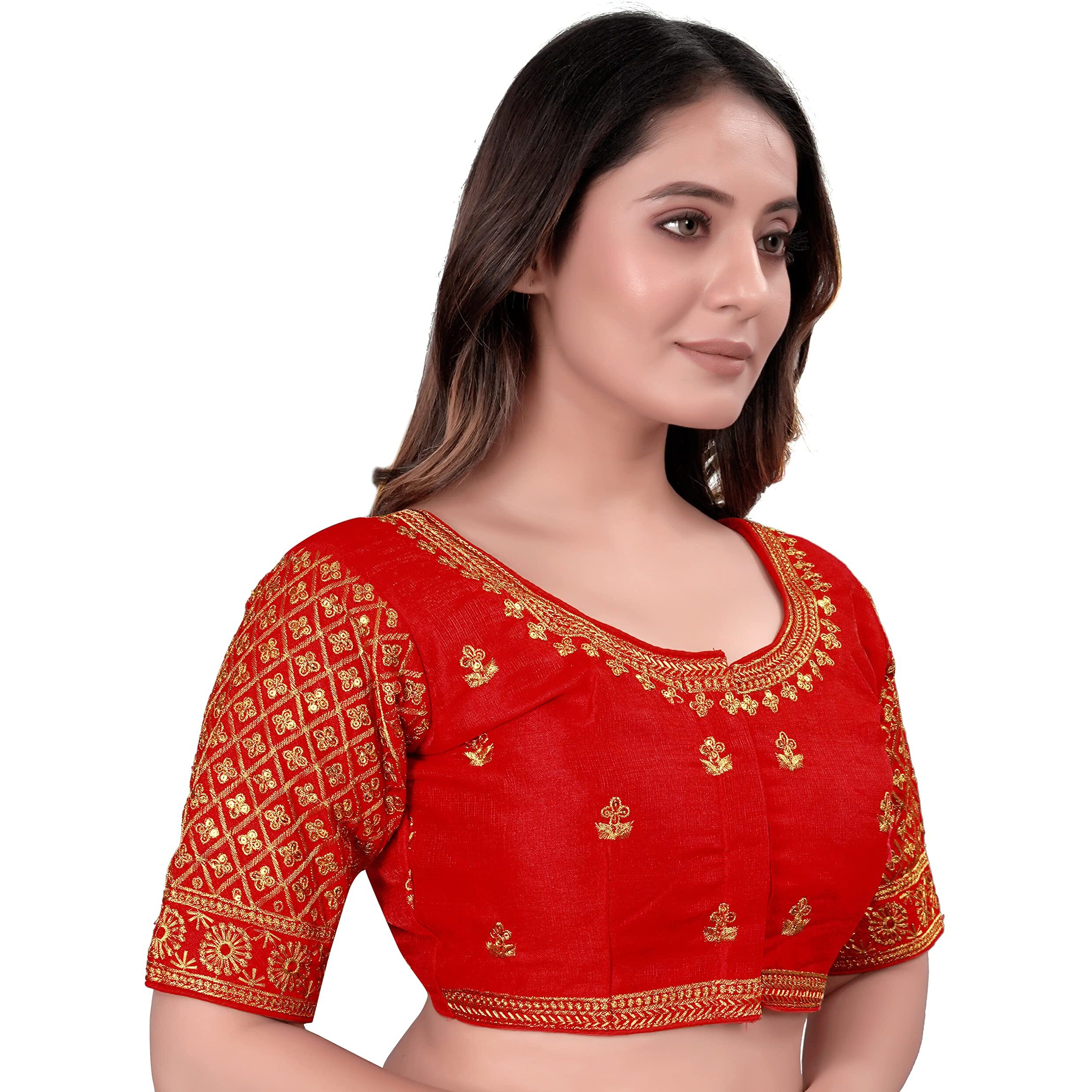 Pujia Mills Women's Blouse Readymade Blouse Embroidery Blouse Readymade Blouses For Women Readymade Blouses For Women Half Readymade Saree Blouse For Women Red Blouse Readymade (Sigma Red 38)