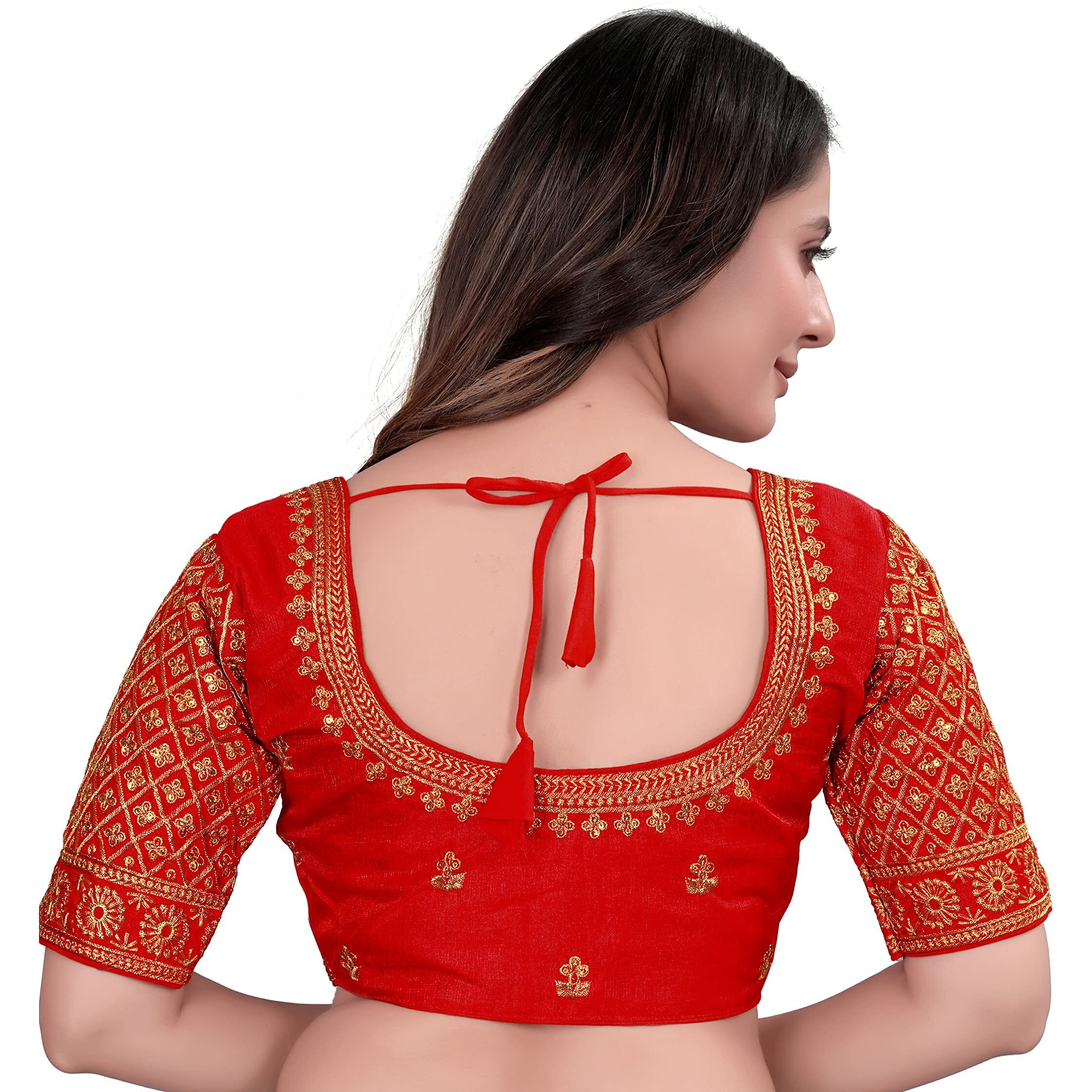 Pujia Mills Women's Blouse Readymade Blouse Embroidery Blouse Readymade Blouses For Women Readymade Blouses For Women Half Readymade Saree Blouse For Women Red Blouse Readymade (Sigma Red 38)