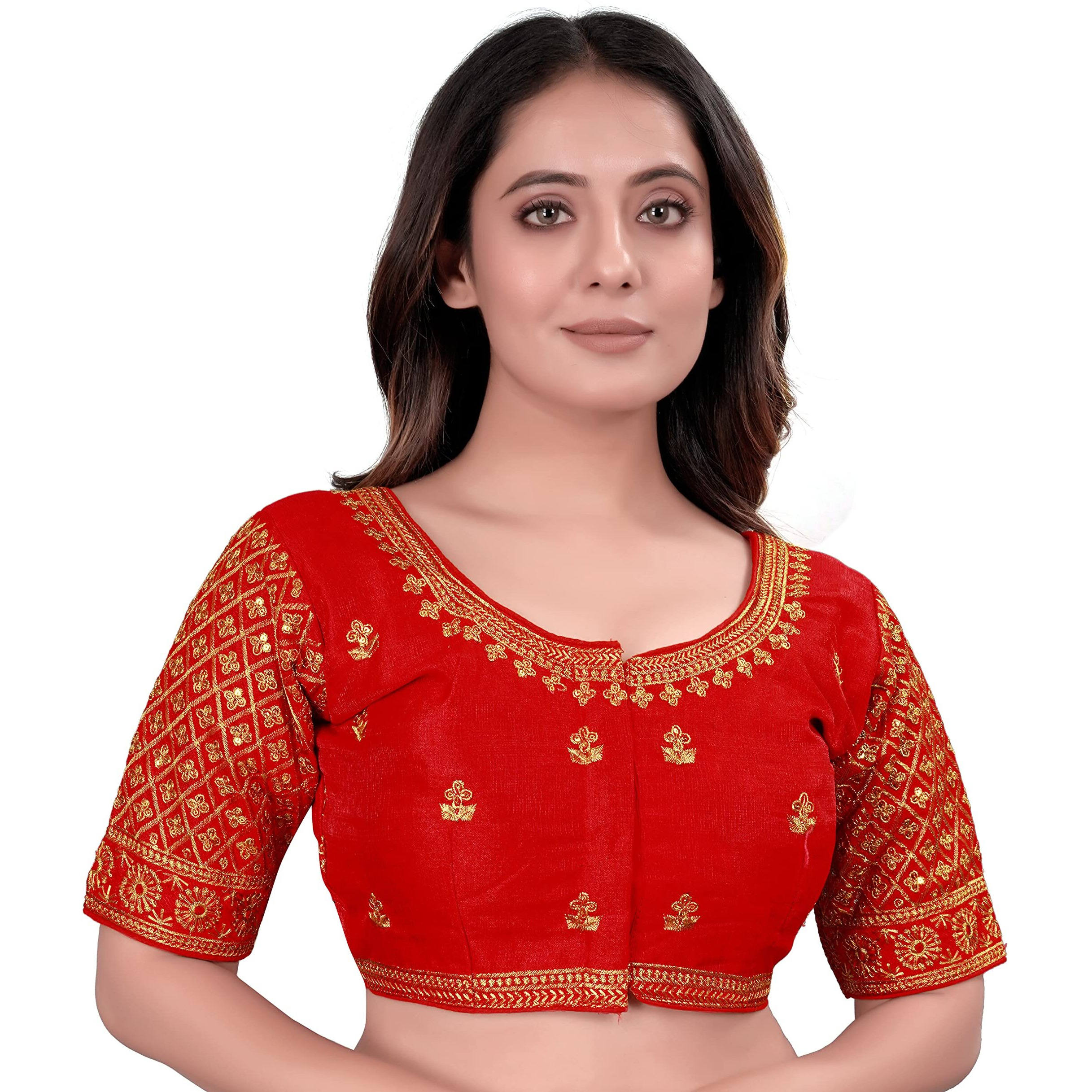Pujia Mills Women's Blouse Readymade Blouse Embroidery Blouse Readymade Blouses For Women Readymade Blouses For Women Half Readymade Saree Blouse For Women Red Blouse Readymade (Sigma Red 38)