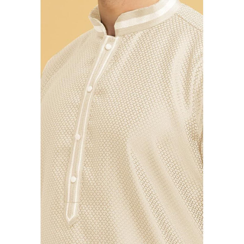 Be Active Men's Traditional Self Design Pattern Full Sleeves Kurta || Cotton Kurta For Men || Men Kurta For Wedding || Kurta For Men (My0010 1 S/38) Cream