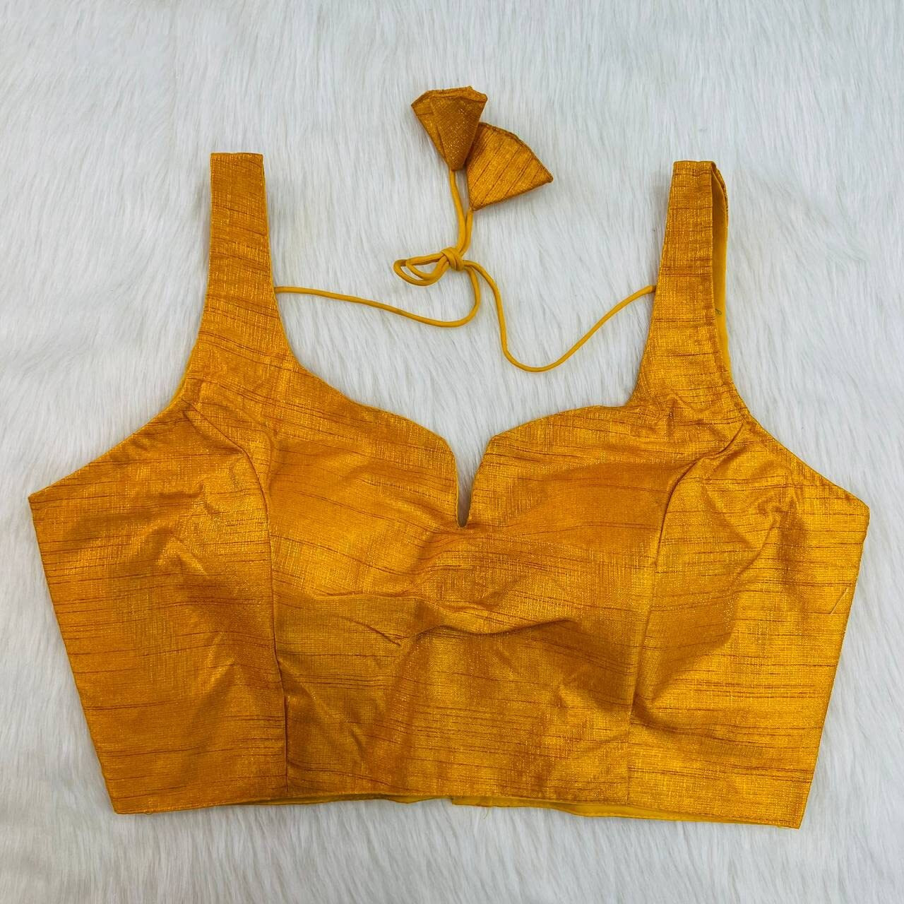 Pujia Mills Women's Heavy Phantom Silk Bollywood Style Sleeveless Trendy Blouse(Veda) (Mustard, 32)